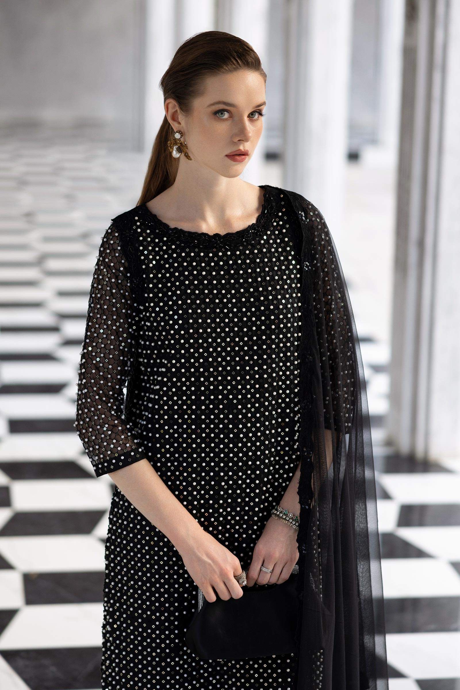 Maria B | Luxury Formals | SF-EF26-23-Black - Formal Dress - available at Maria Faisal in UK and USA.