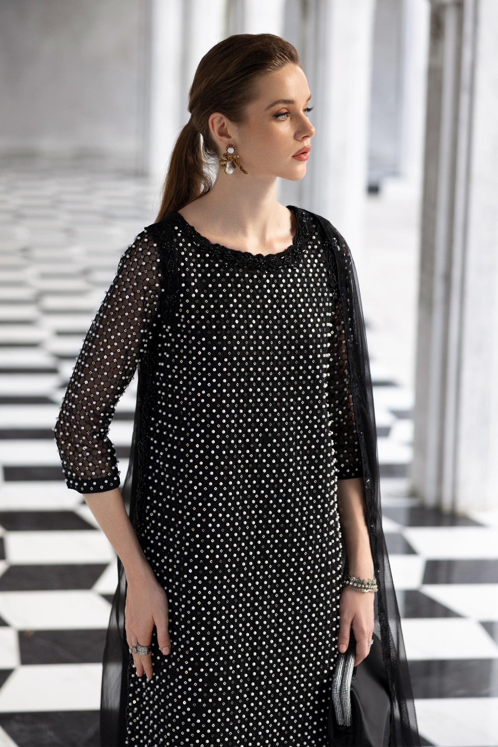 Maria B | Luxury Formals | SF-EF26-23-Black - Formal Dress - available at Maria Faisal in UK and USA.