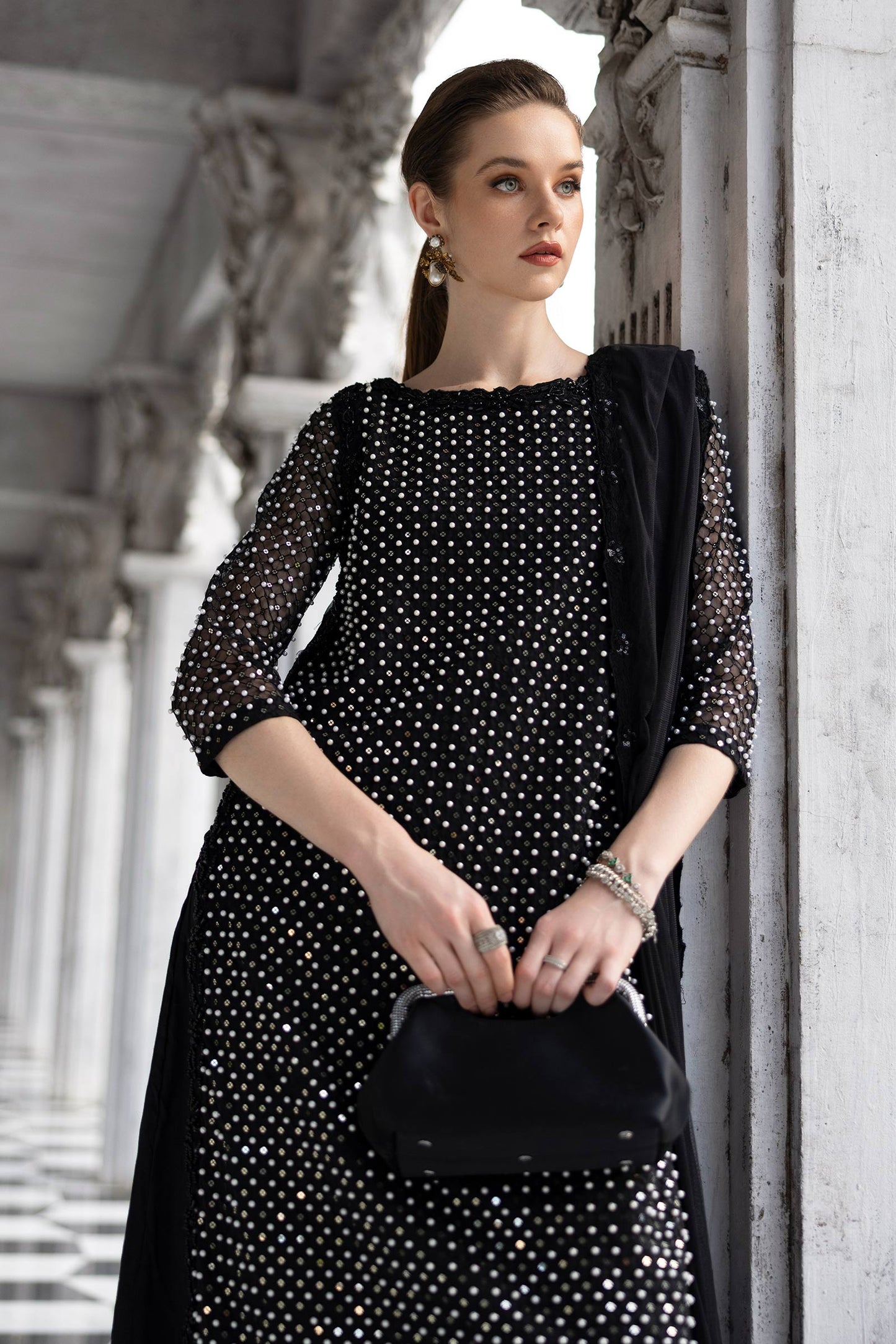 Maria B | Luxury Formals | SF-EF26-23-Black - Formal Dress - available at Maria Faisal in UK and USA.