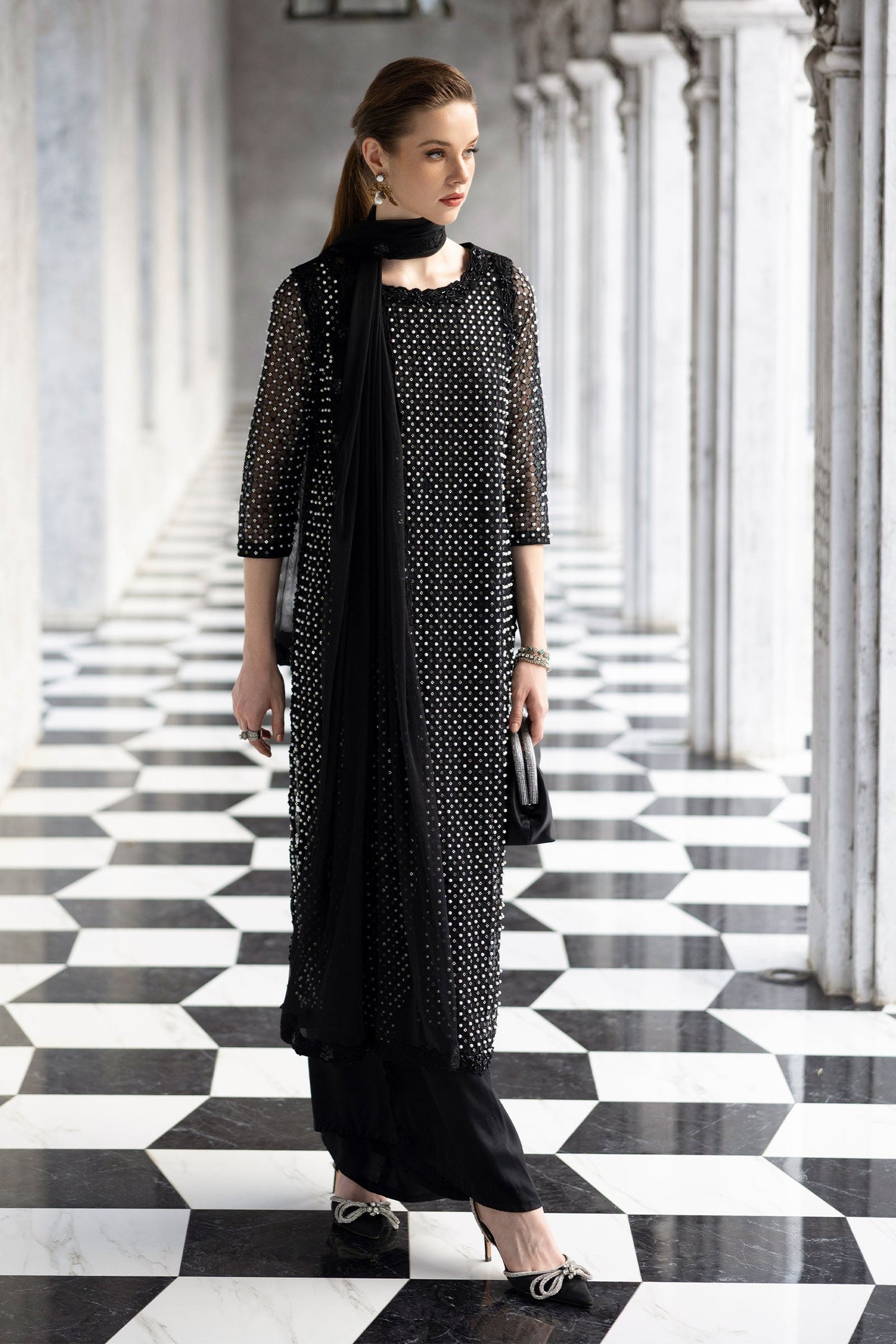Maria B | Luxury Formals | SF-EF26-23-Black - Formal Dress - available at Maria Faisal in UK and USA.