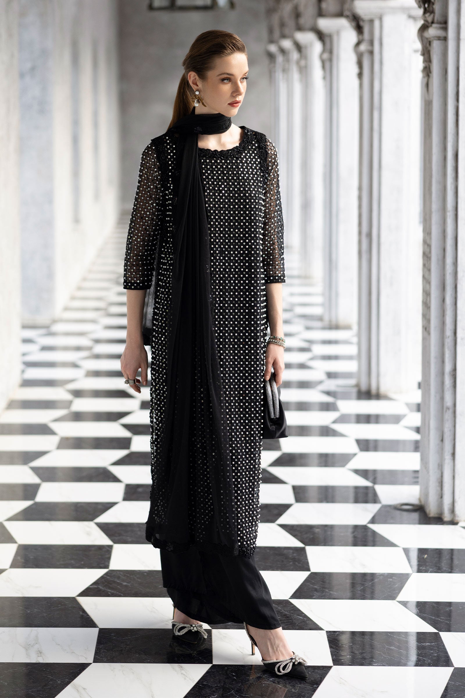 Maria B | Luxury Formals | SF-EF26-23-Black - Formal Dress - available at Maria Faisal in UK and USA.