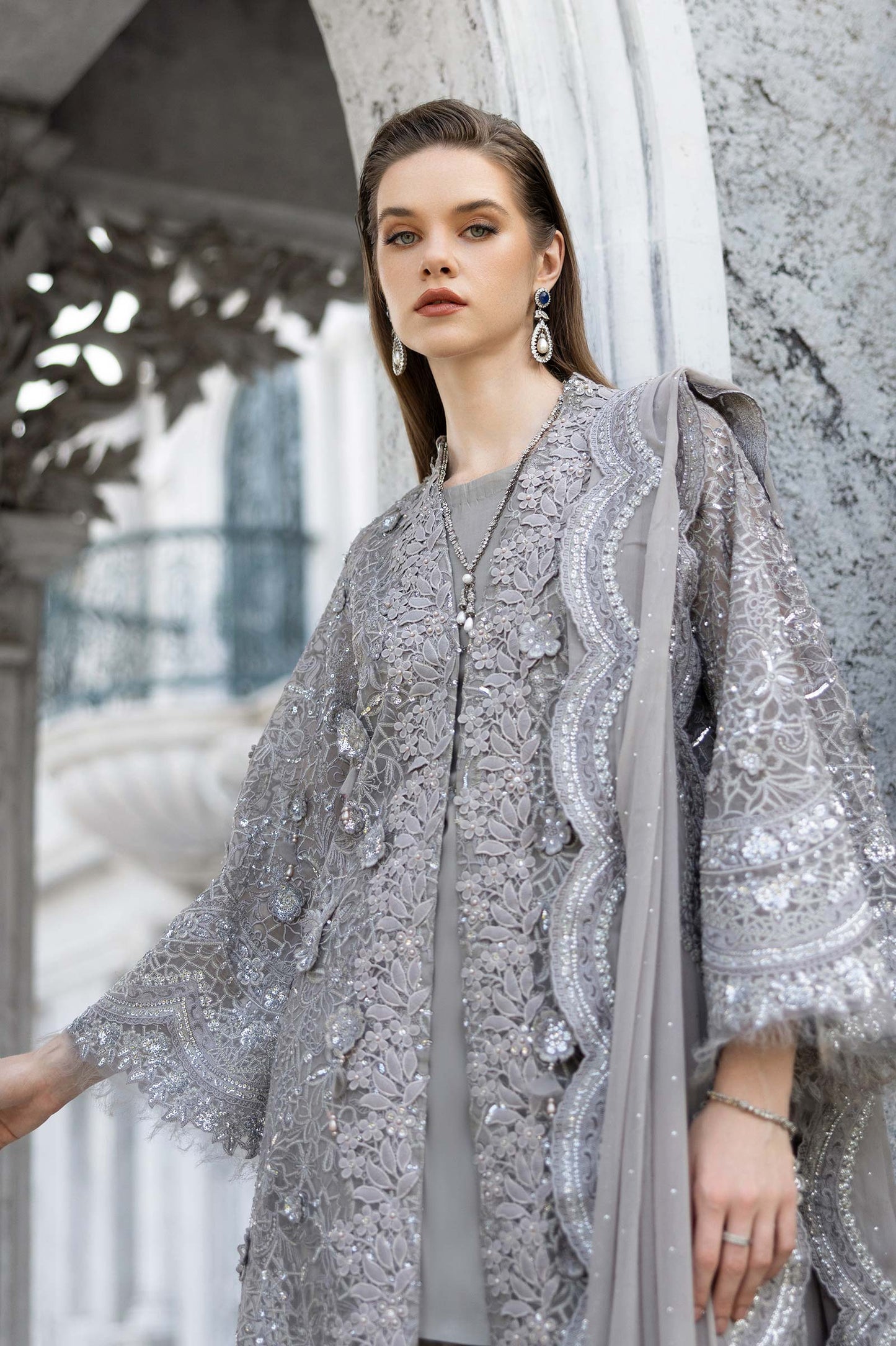 Maria B | Luxury Formals | SF-EF26-25-Grey - Formal Dress - available at Maria Faisal in UK and USA.