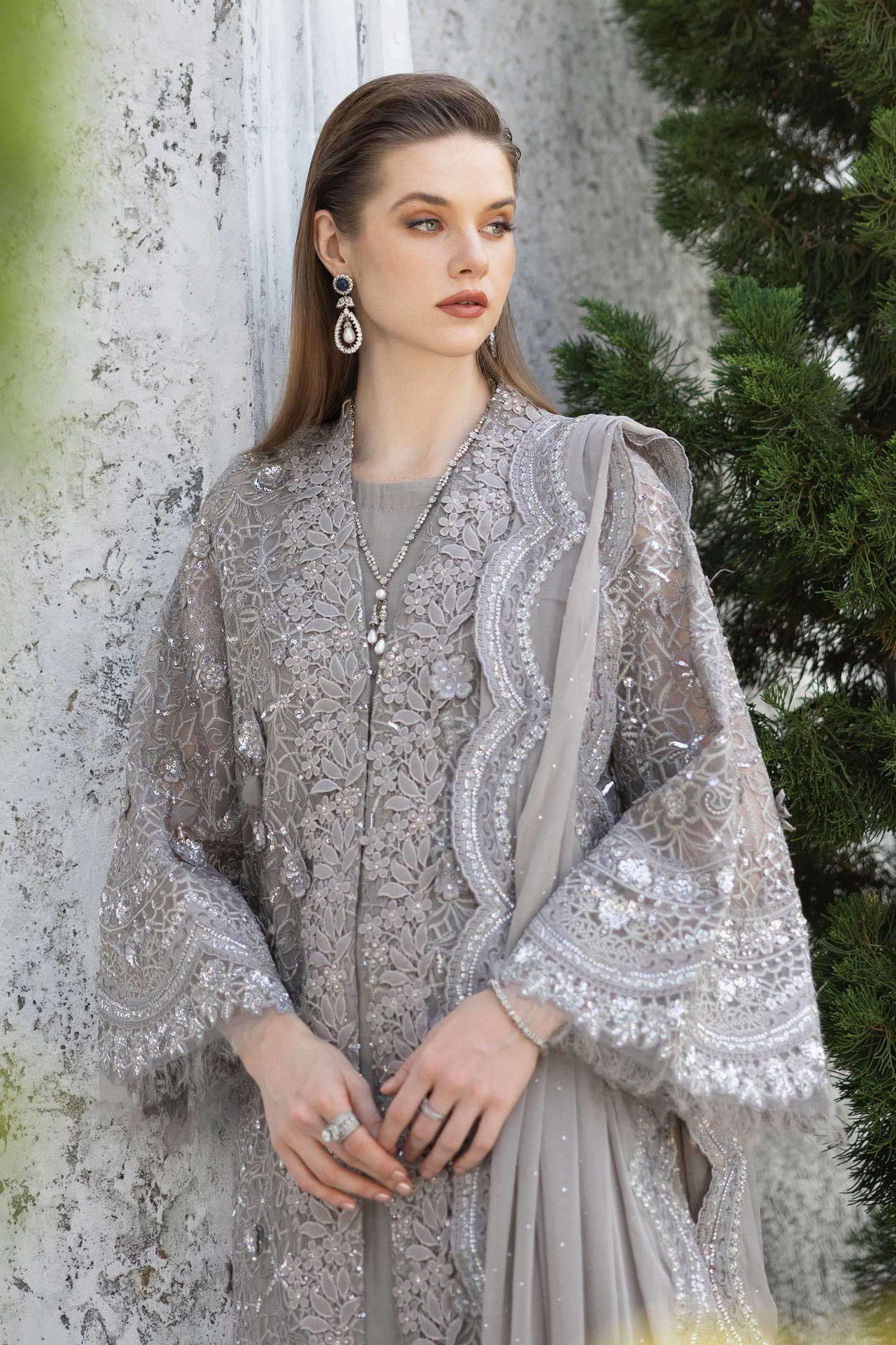 Maria B | Luxury Formals | SF-EF26-25-Grey - Formal Dress - available at Maria Faisal in UK and USA.