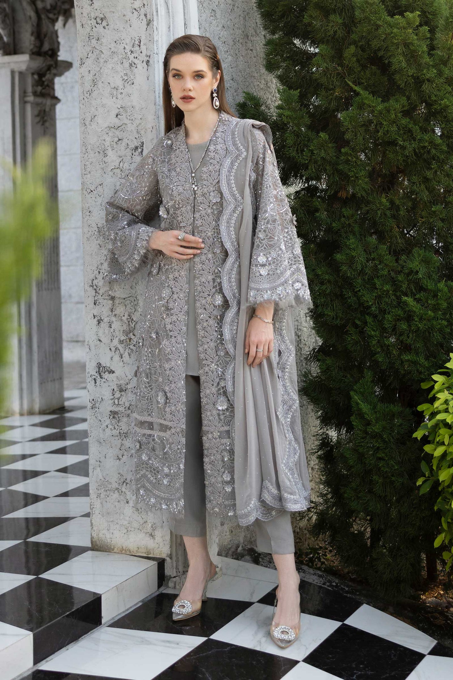 Maria B | Luxury Formals | SF-EF26-25-Grey - Formal Dress - available at Maria Faisal in UK and USA.