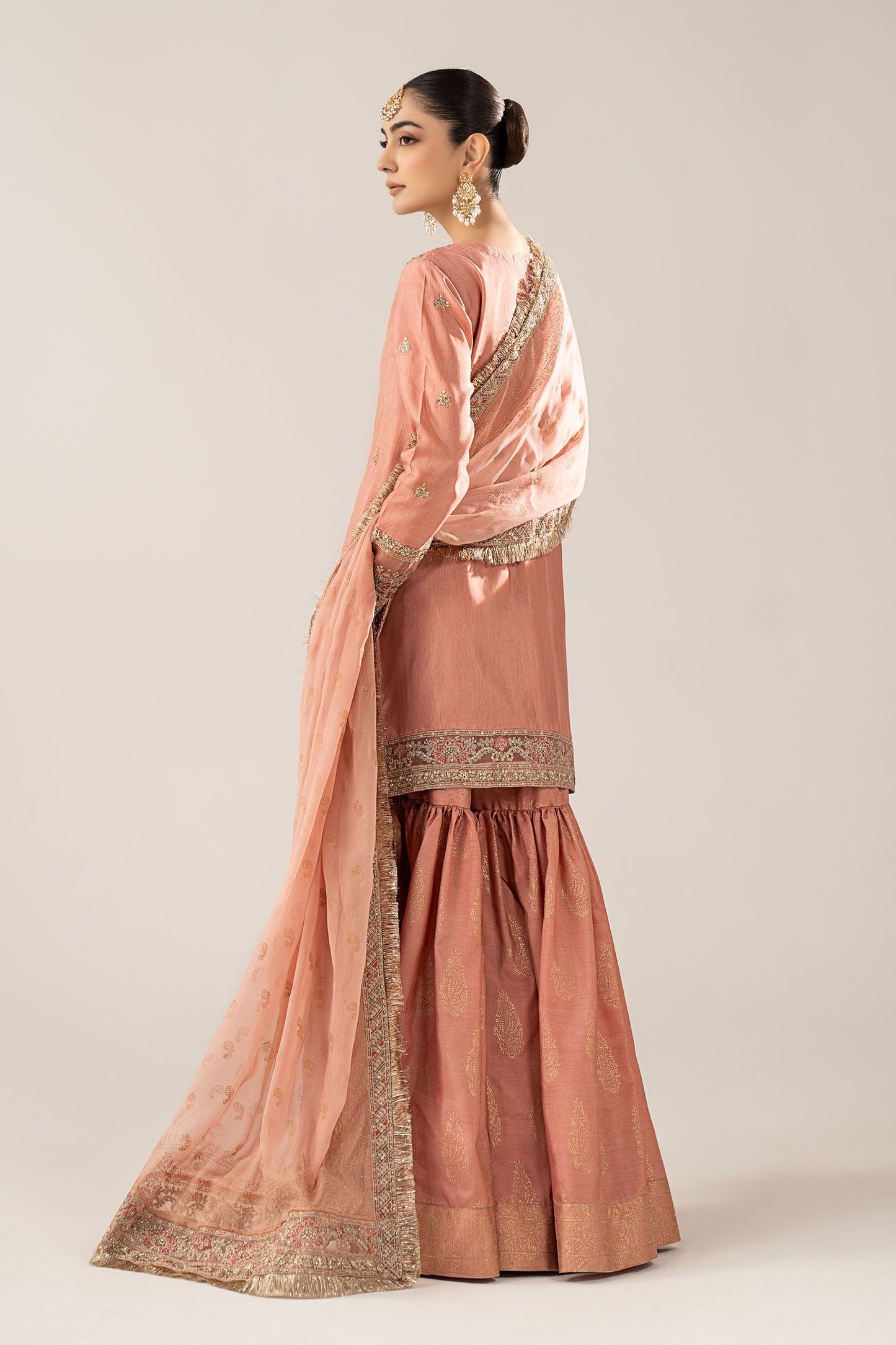 Maria B | Luxury Formals | SF-EF26-28-Peach - Formal Dress - available at Maria Faisal in UK and USA.