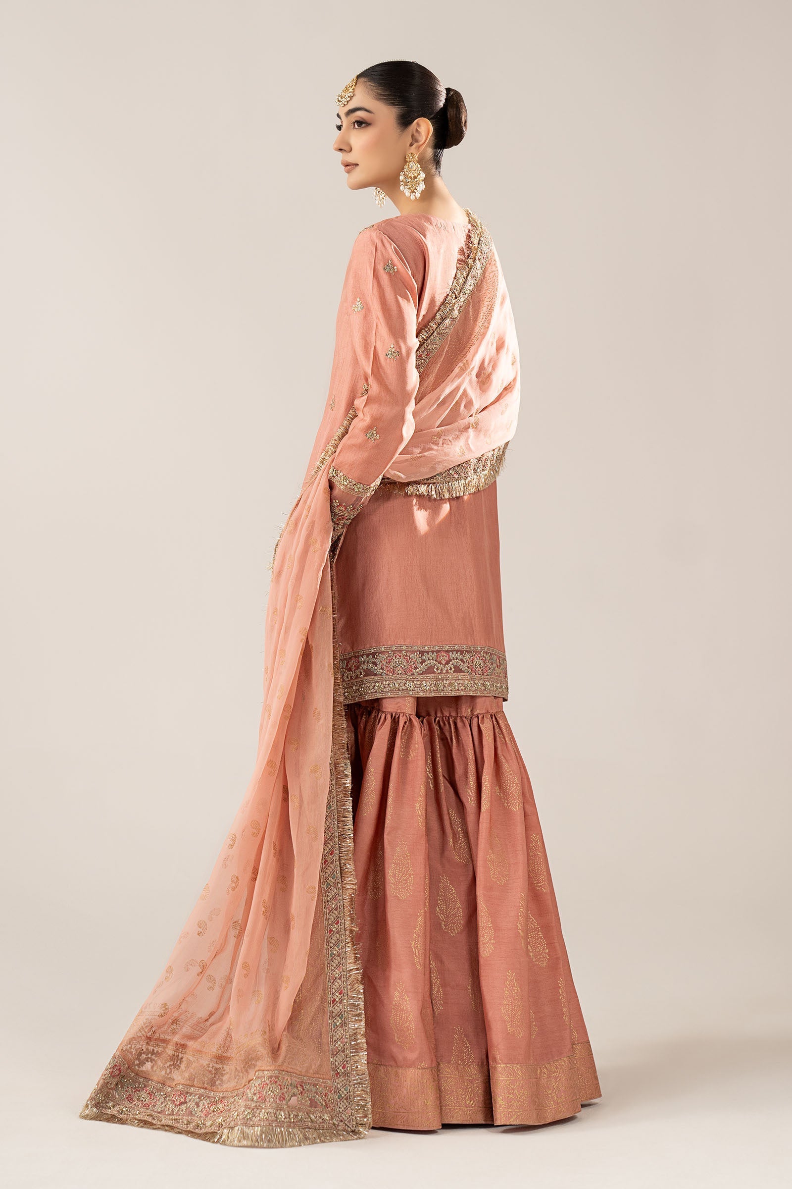 Maria B | Luxury Formals | SF-EF26-28-Peach - Formal Dress - available at Maria Faisal in UK and USA.