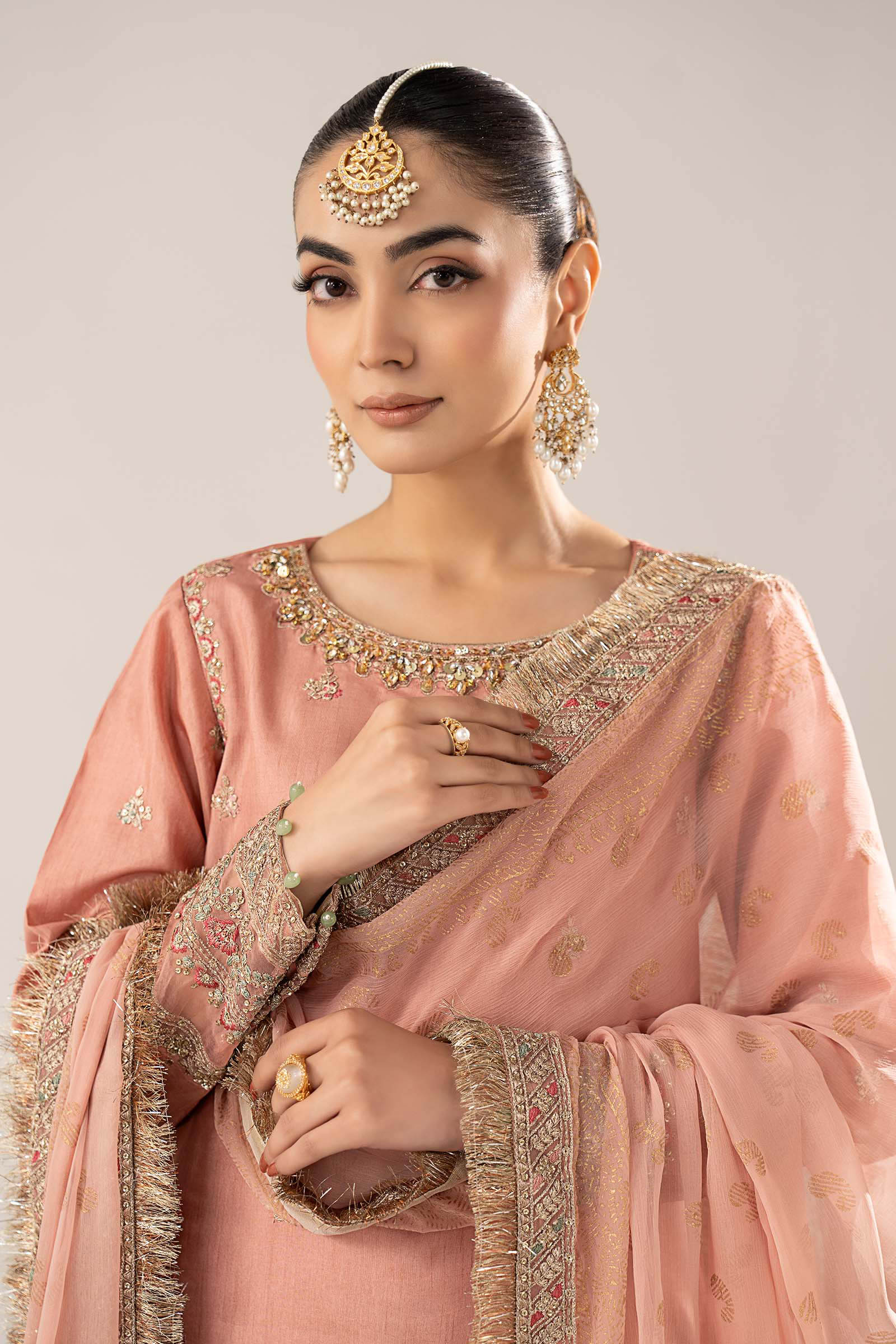 Maria B | Luxury Formals | SF-EF26-28-Peach - Formal Dress - available at Maria Faisal in UK and USA.