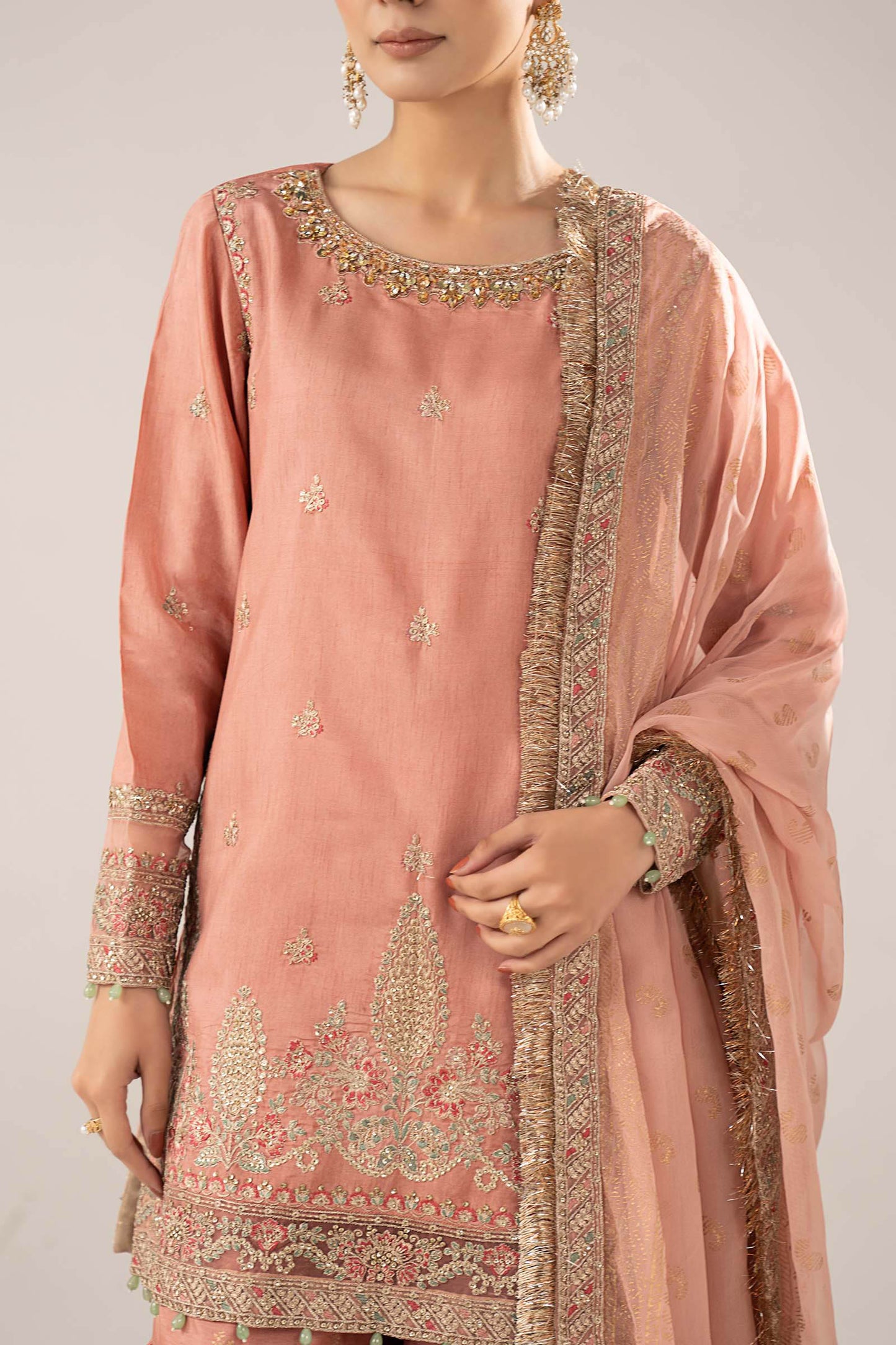 Maria B | Luxury Formals | SF-EF26-28-Peach - Formal Dress - available at Maria Faisal in UK and USA.
