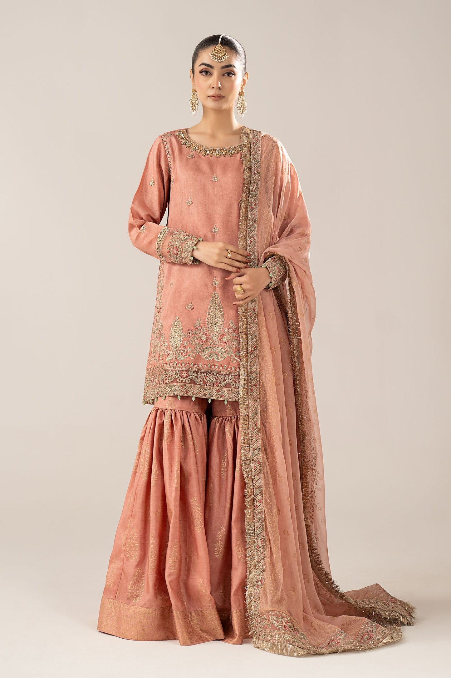 Maria B | Luxury Formals | SF-EF26-28-Peach - Formal Dress - available at Maria Faisal in UK and USA.