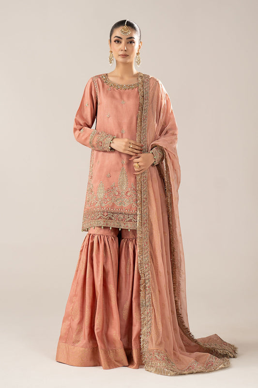 Maria B | Luxury Formals | SF-EF26-28-Peach - Formal Dress - available at Maria Faisal in UK and USA.