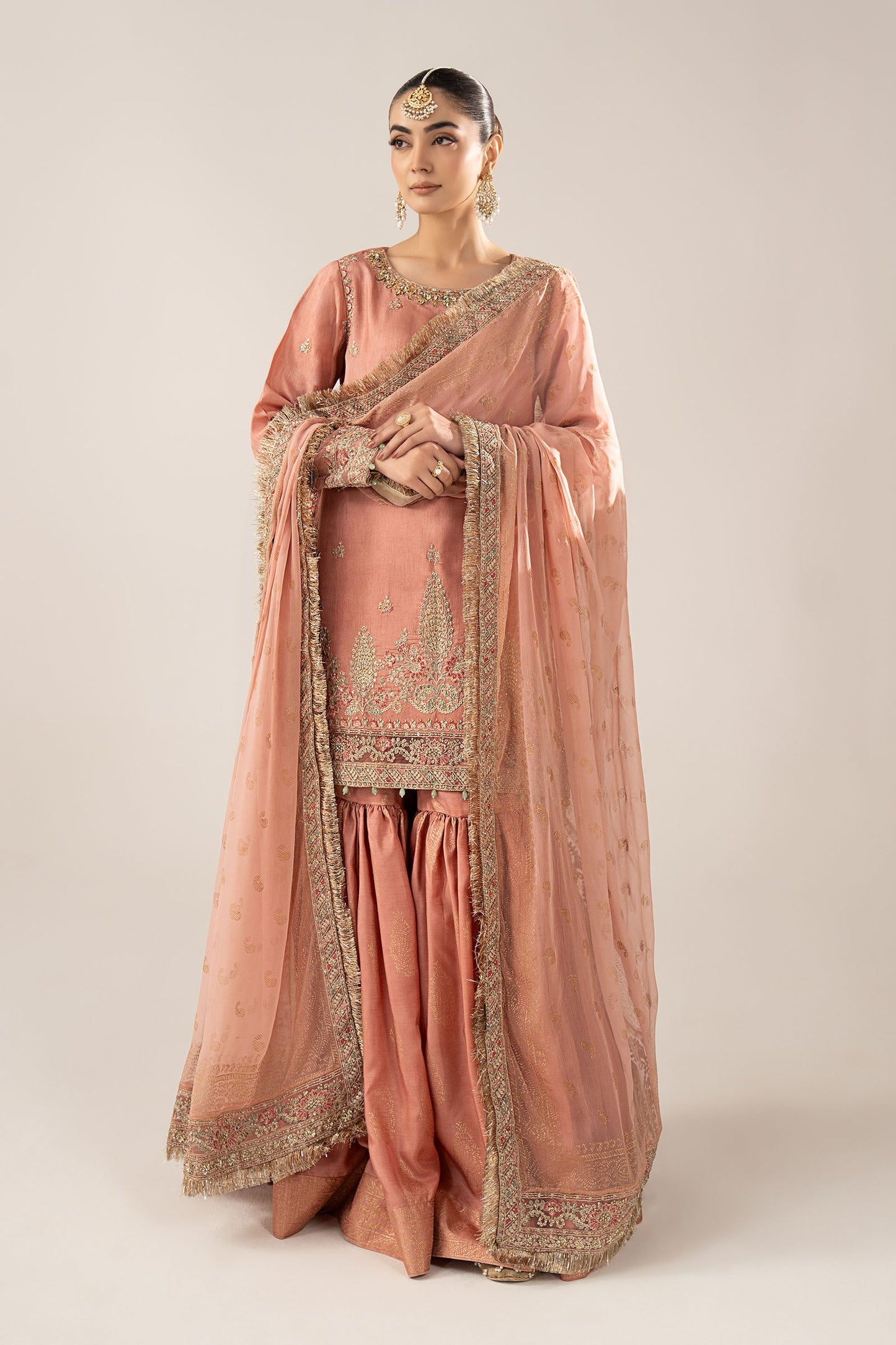 Maria B | Luxury Formals | SF-EF26-28-Peach - Formal Dress - available at Maria Faisal in UK and USA.