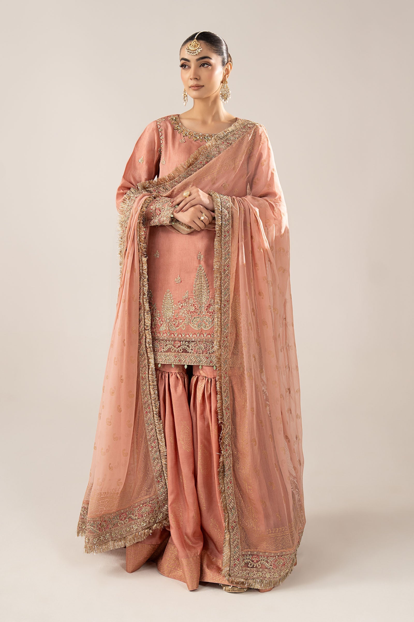Maria B | Luxury Formals | SF-EF26-28-Peach - Formal Dress - available at Maria Faisal in UK and USA.