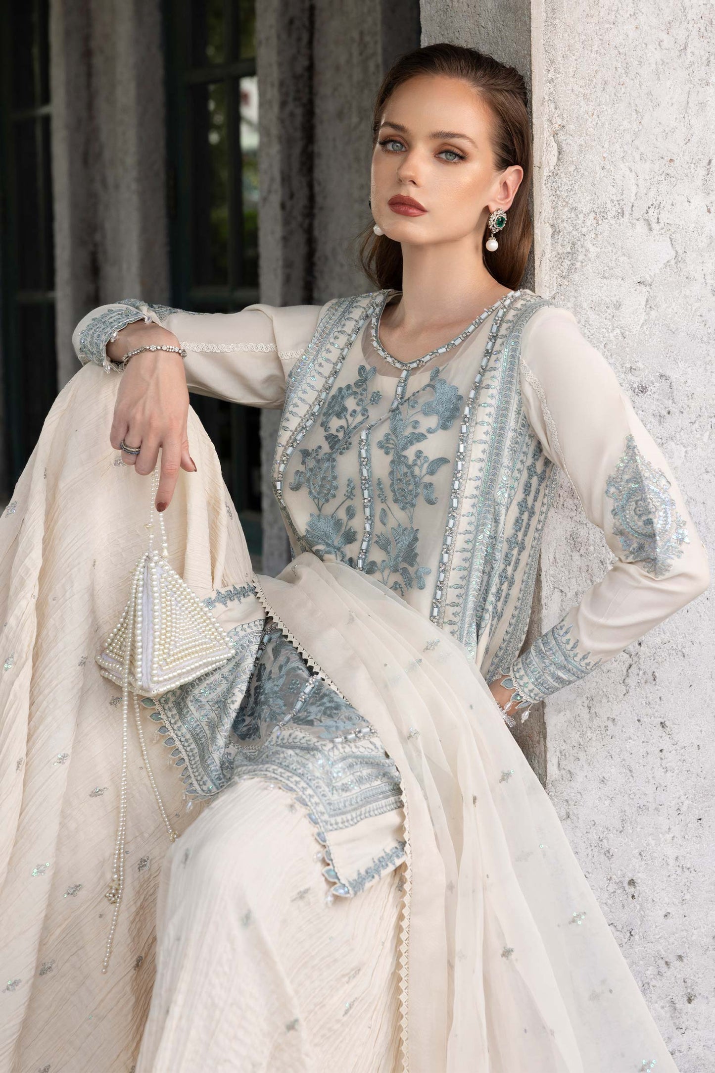 Maria B | Luxury Formals | SF-EF26-39-Off White - Formal Dress - available at Maria Faisal in UK and USA.