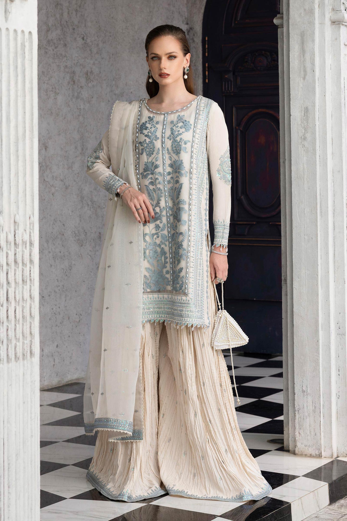 Maria B | Luxury Formals | SF-EF26-39-Off White - Formal Dress - available at Maria Faisal in UK and USA.