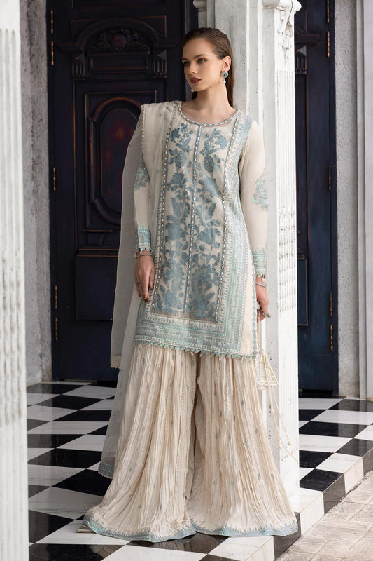 Maria B | Luxury Formals | SF-EF26-39-Off White - Formal Dress - available at Maria Faisal in UK and USA.