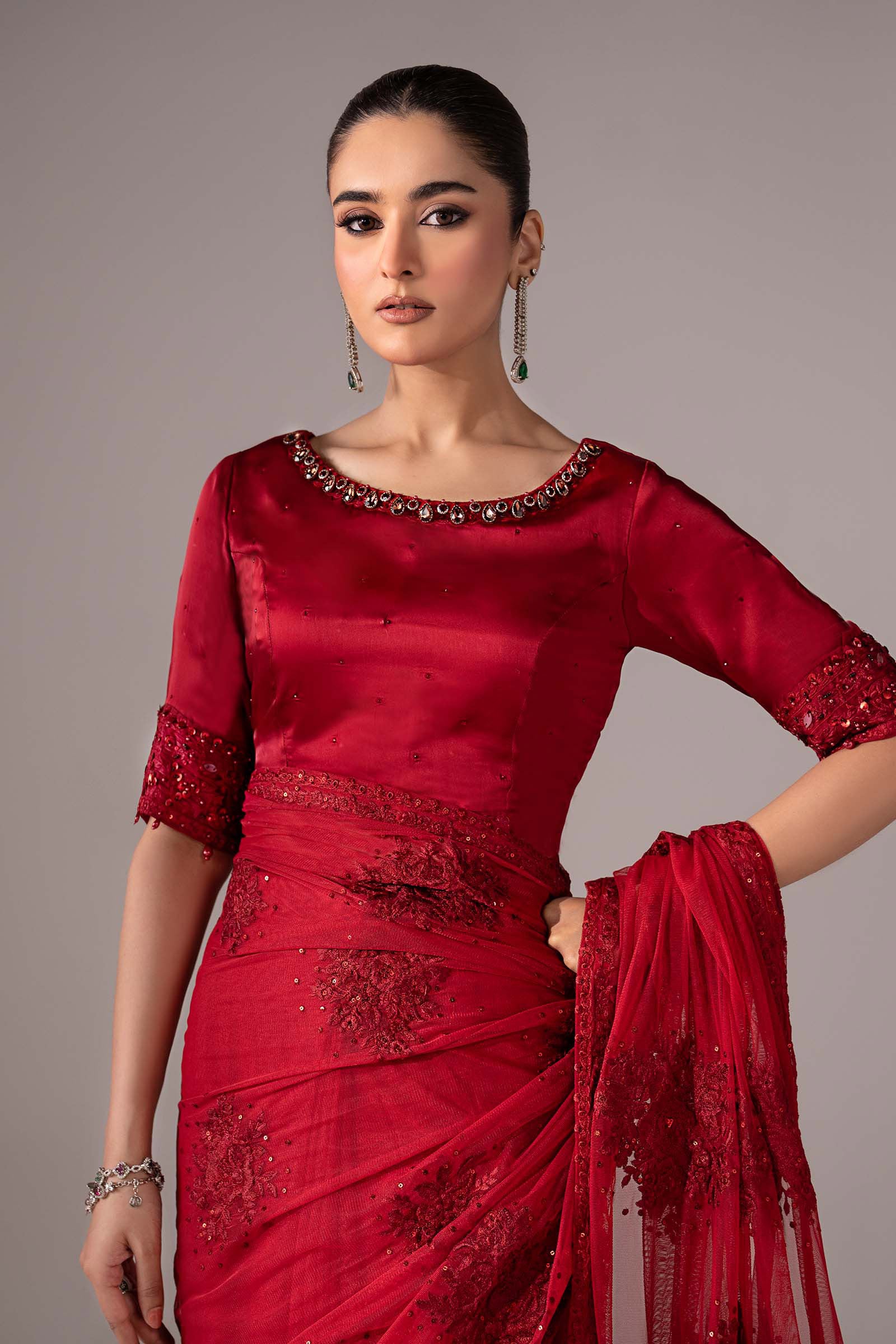 Maria B | Luxury Formals | SF-EF26-56-Red - Formal Dress - available at Maria Faisal in UK and USA.