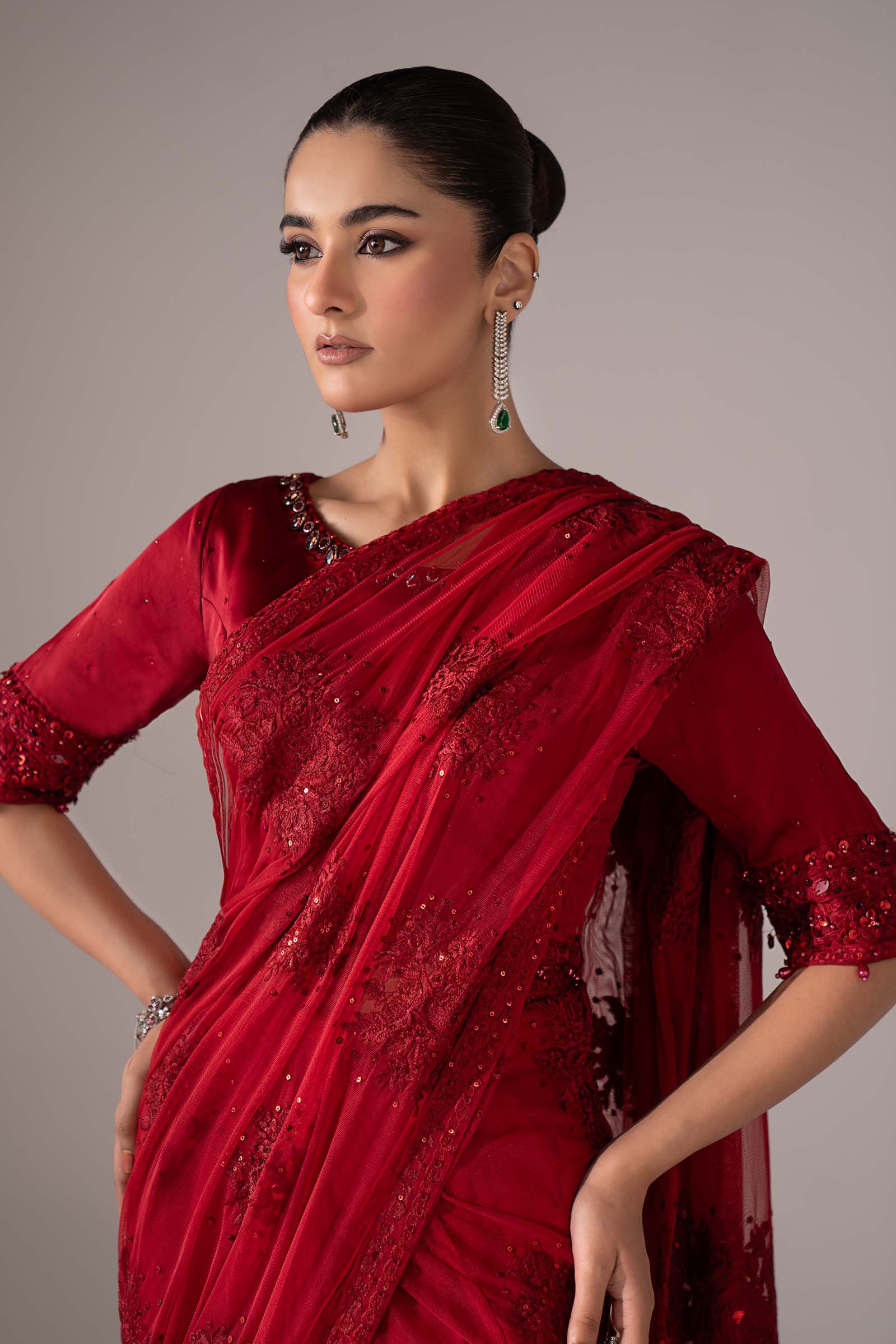 Maria B | Luxury Formals | SF-EF26-56-Red - Formal Dress - available at Maria Faisal in UK and USA.