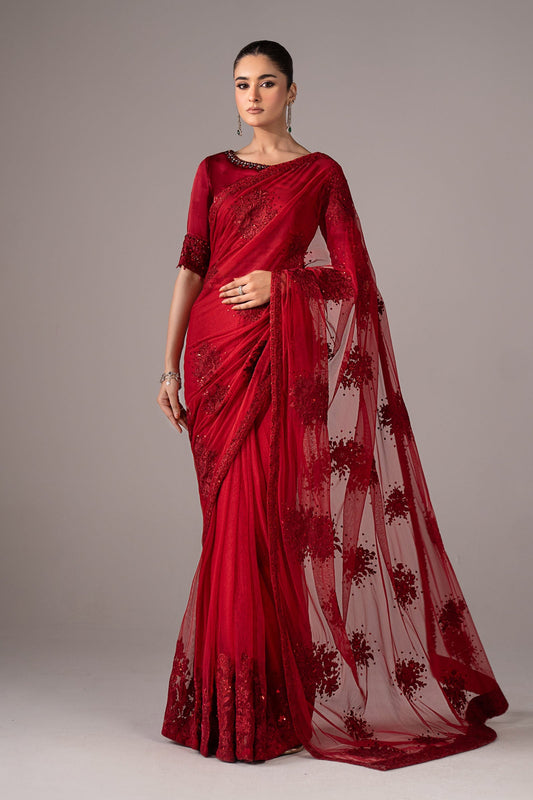 Maria B | Luxury Formals | SF-EF26-56-Red - Formal Dress - available at Maria Faisal in UK and USA.