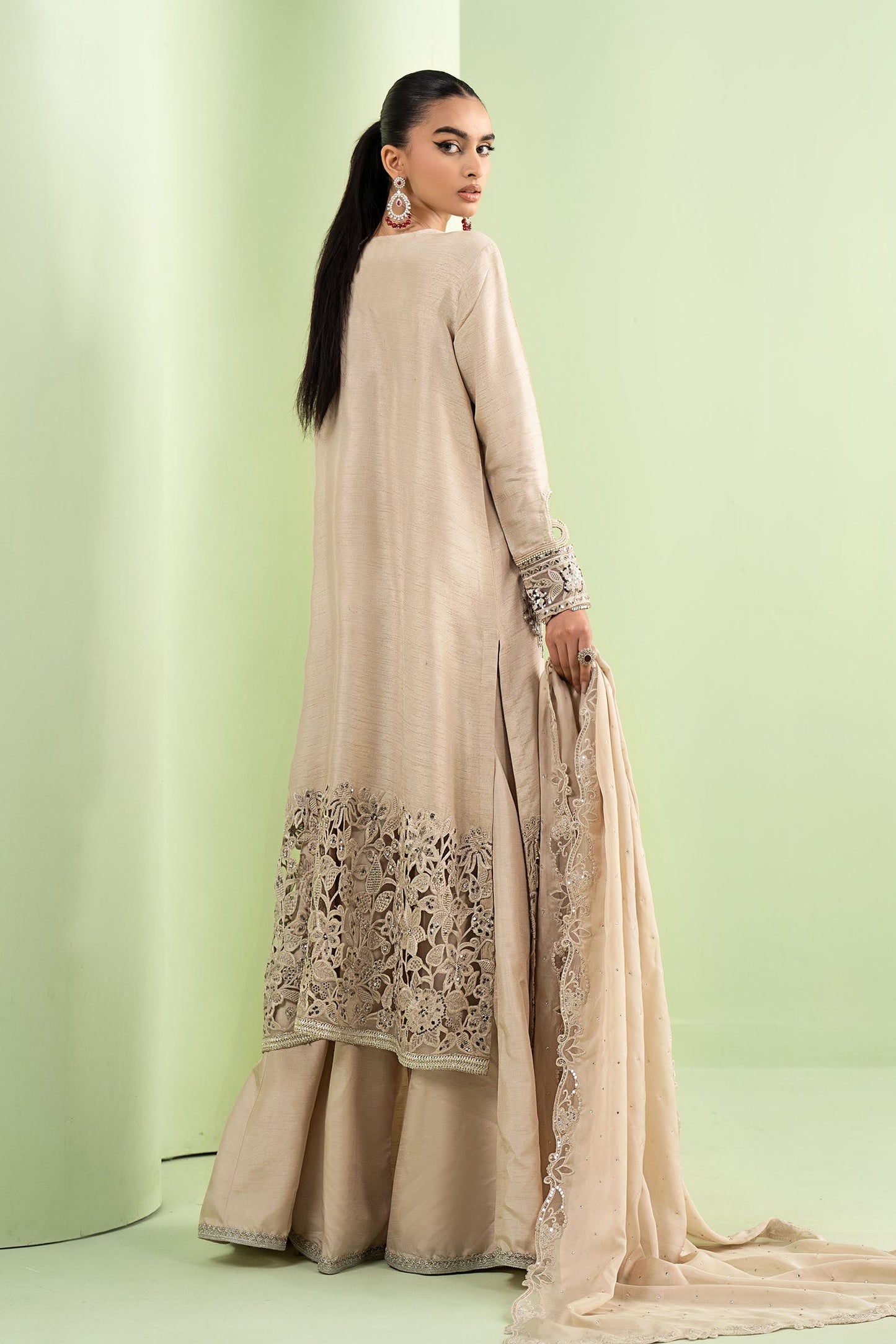 Maria B | Luxury Formals | SF-EF26-63-BEIGE - Formal Dress - available at Maria Faisal in UK and USA.