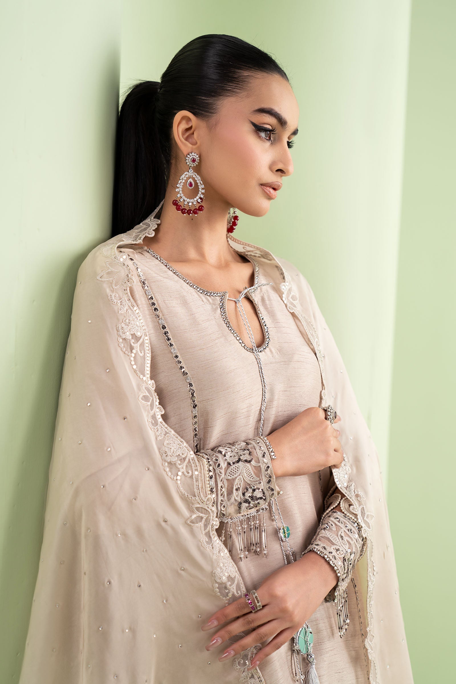 Maria B | Luxury Formals | SF-EF26-63-BEIGE - Formal Dress - available at Maria Faisal in UK and USA.