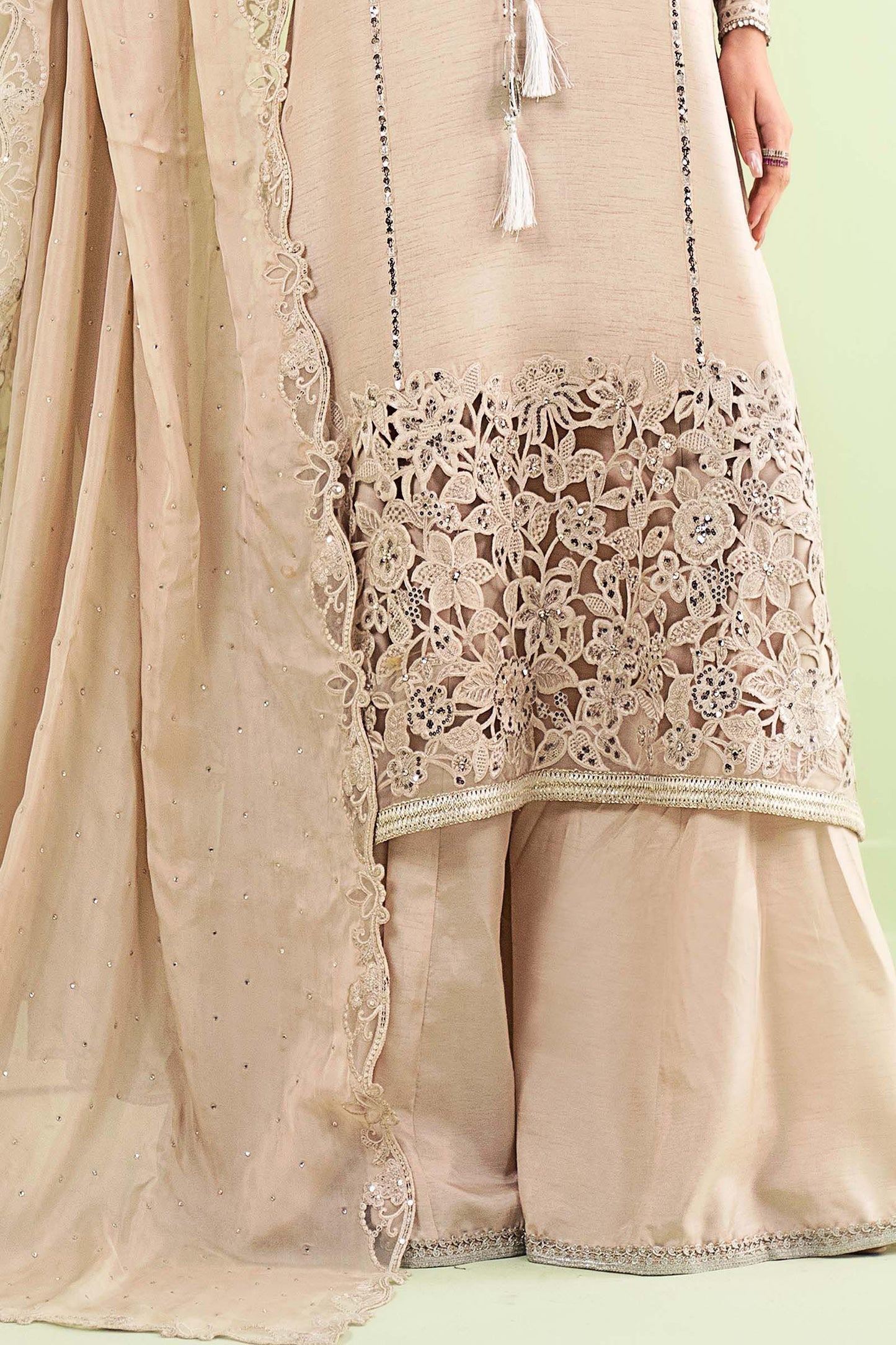 Maria B | Luxury Formals | SF-EF26-63-BEIGE - Formal Dress - available at Maria Faisal in UK and USA.