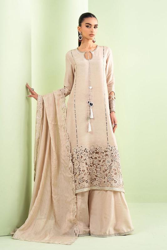 Maria B | Luxury Formals | SF-EF26-63-BEIGE - Formal Dress - available at Maria Faisal in UK and USA.