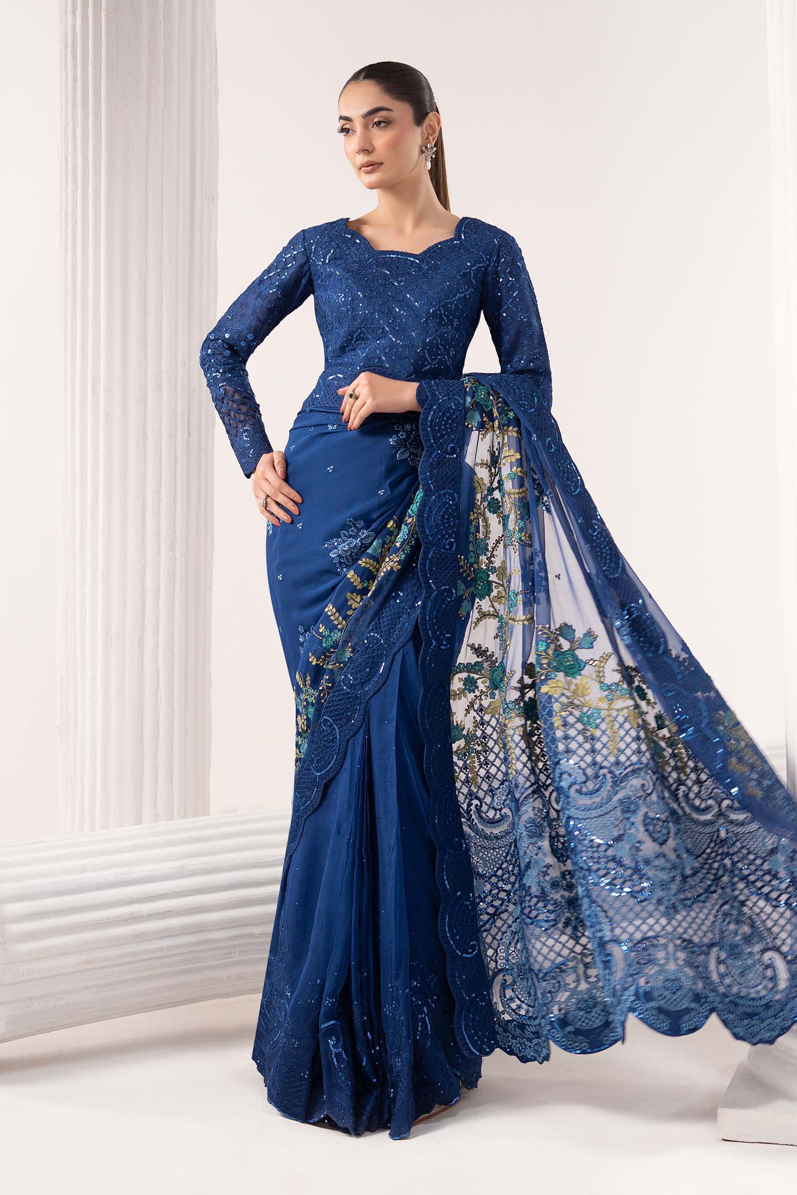 Maria B | Luxury Formals | SF-EF26-69-Blue - Formal Dress - available at Maria Faisal in UK and USA.