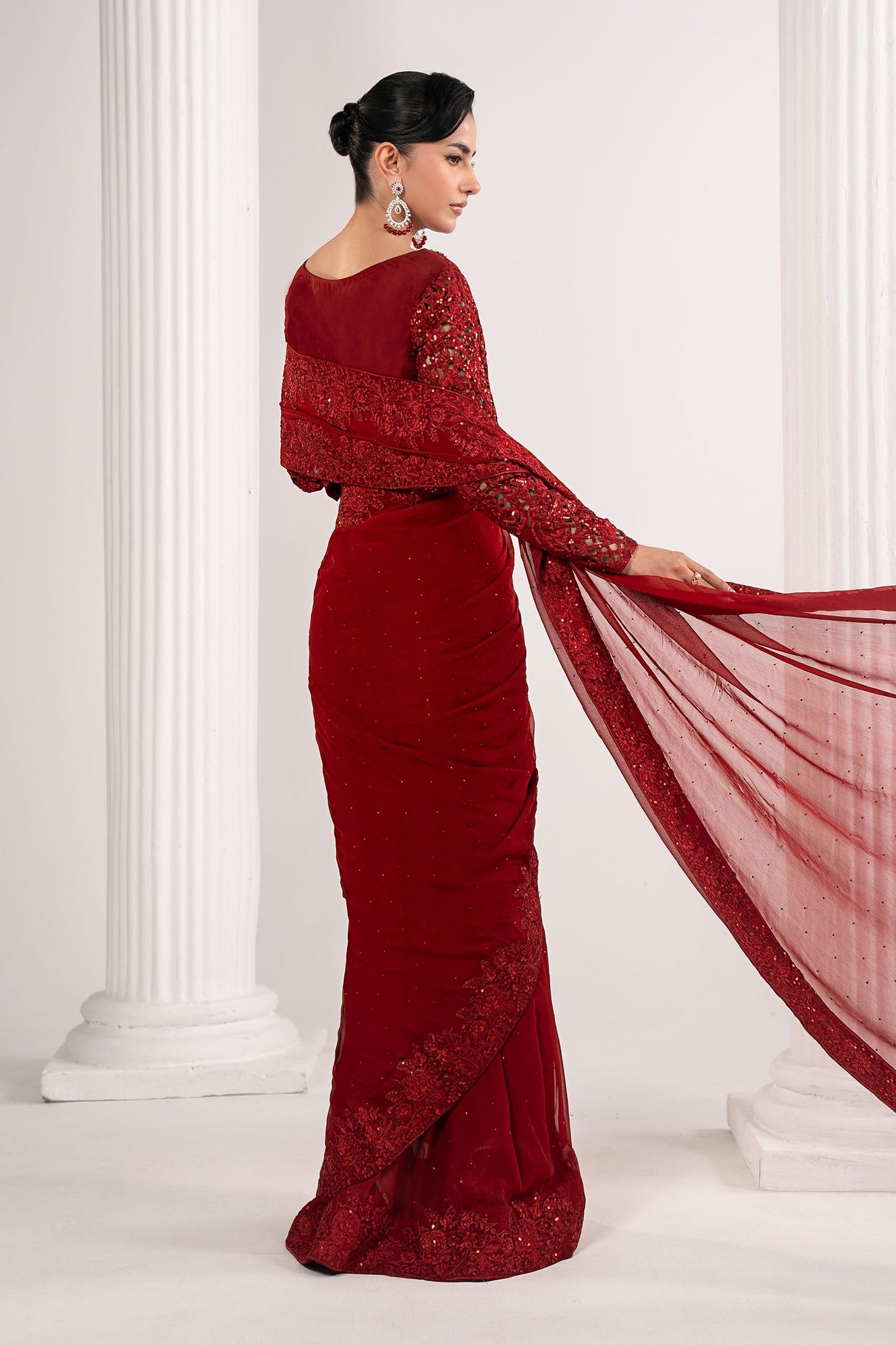 Maria B | Luxury Formals | SF-EF26-70-Red - Formal Dress - available at Maria Faisal in UK and USA.
