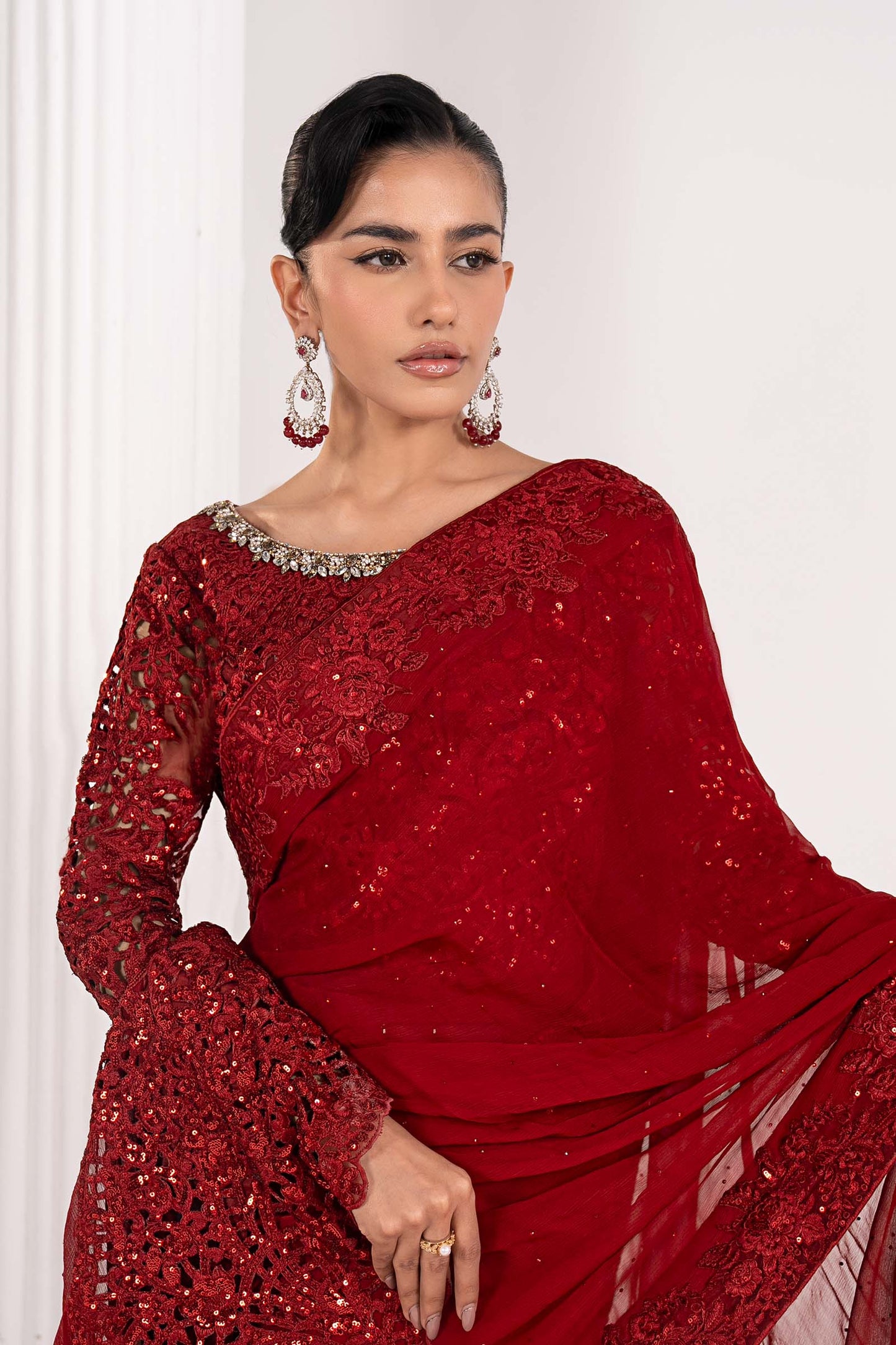 Maria B | Luxury Formals | SF-EF26-70-Red - Formal Dress - available at Maria Faisal in UK and USA.