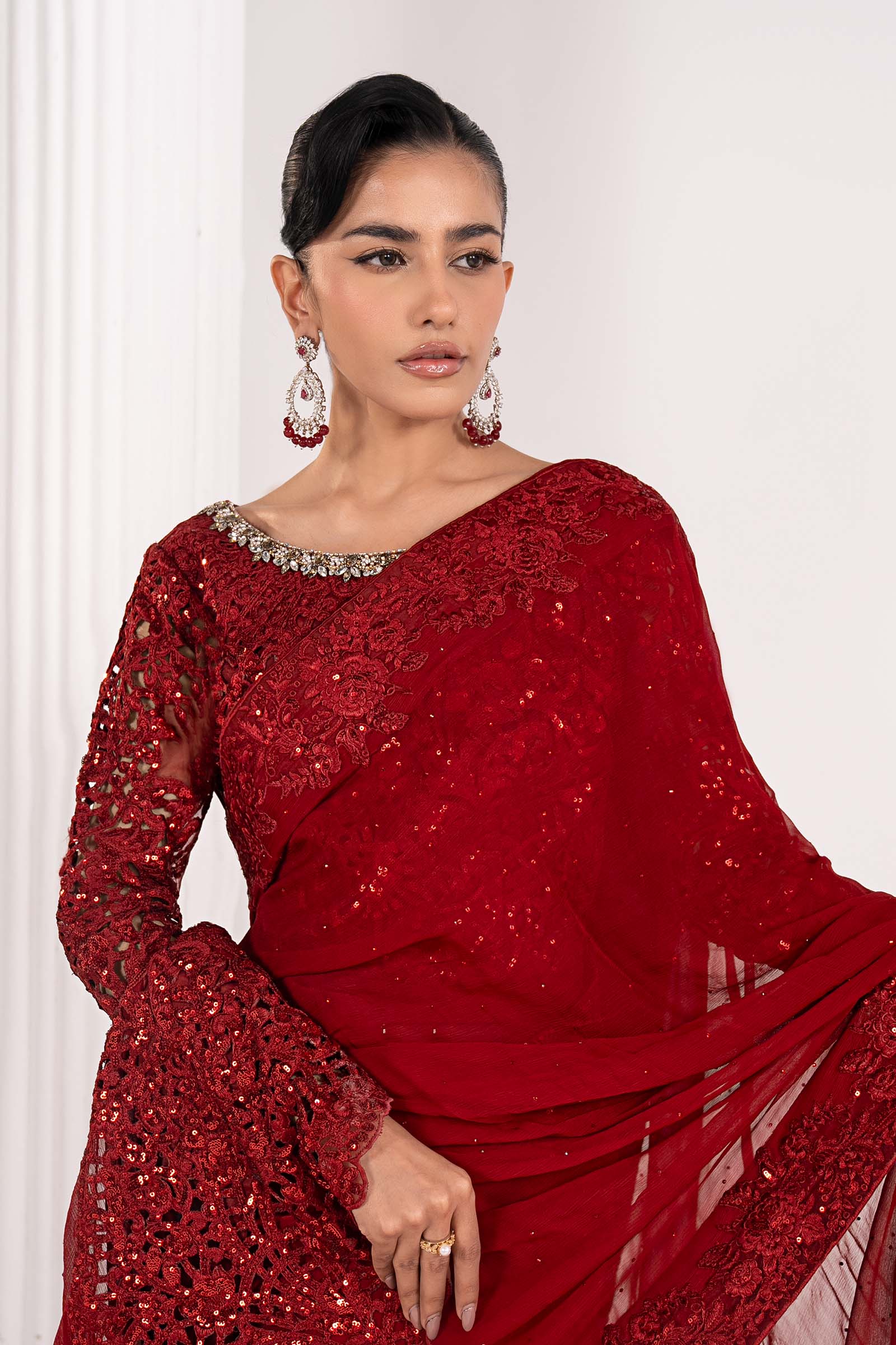 Maria B | Luxury Formals | SF-EF26-70-Red - Formal Dress - available at Maria Faisal in UK and USA.