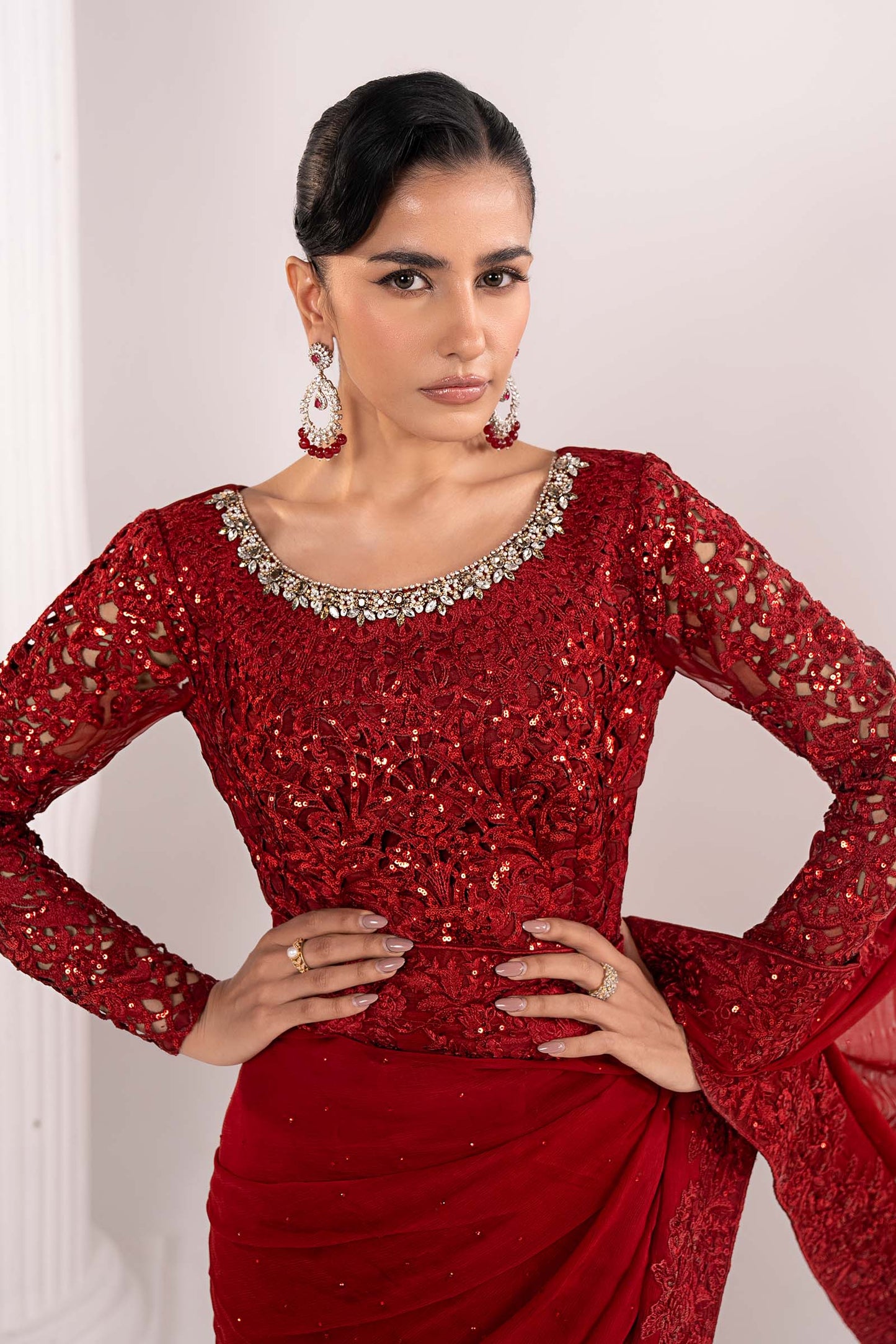 Maria B | Luxury Formals | SF-EF26-70-Red - Formal Dress - available at Maria Faisal in UK and USA.