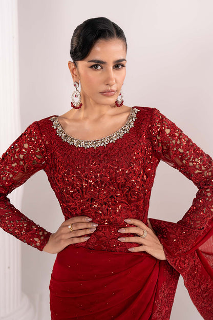 Maria B | Luxury Formals | SF-EF26-70-Red - Formal Dress - available at Maria Faisal in UK and USA.
