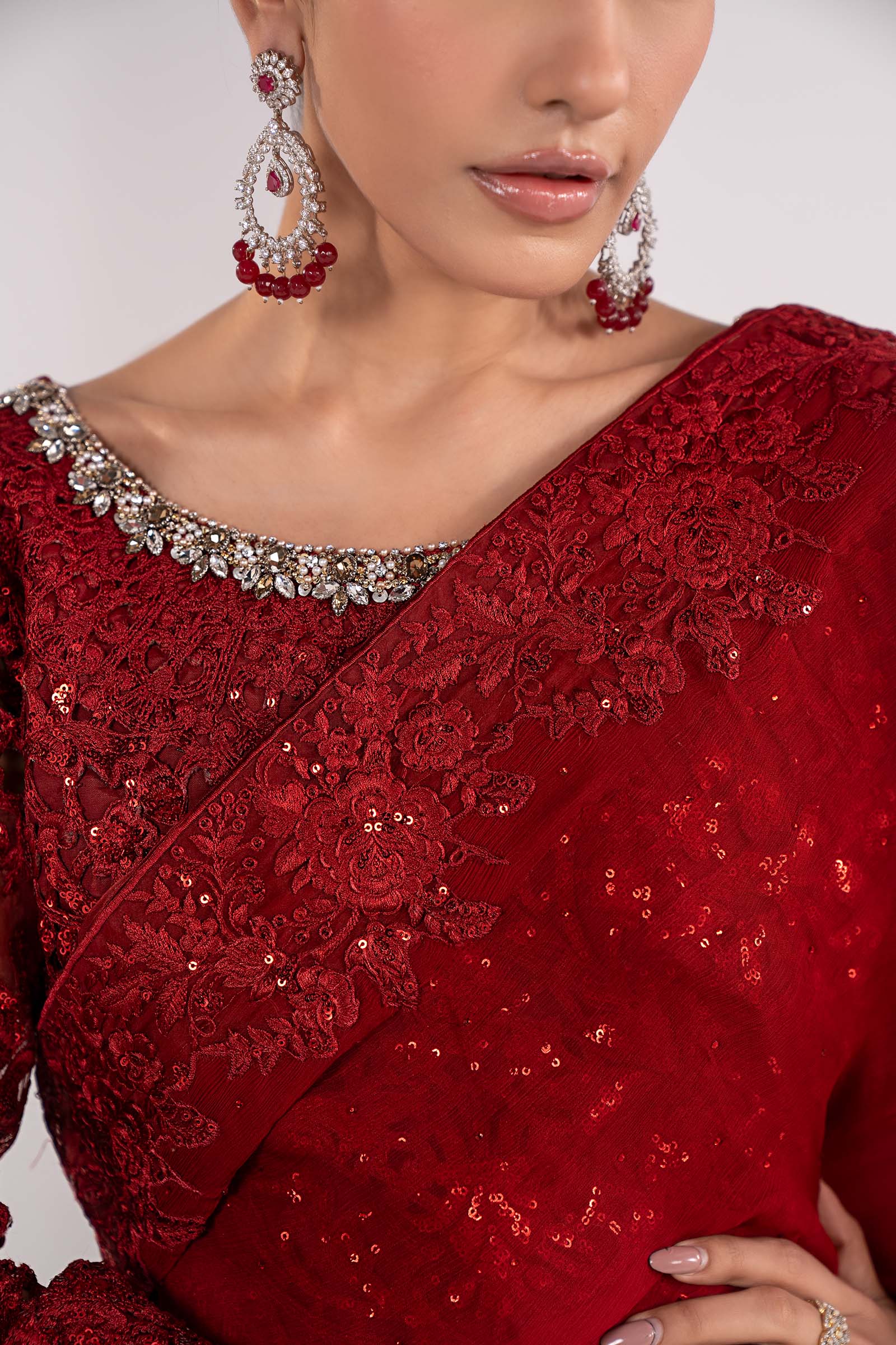 Maria B | Luxury Formals | SF-EF26-70-Red - Formal Dress - available at Maria Faisal in UK and USA.