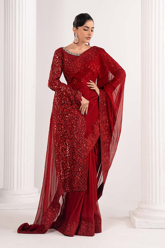 Maria B | Luxury Formals | SF-EF26-70-Red - Formal Dress - available at Maria Faisal in UK and USA.