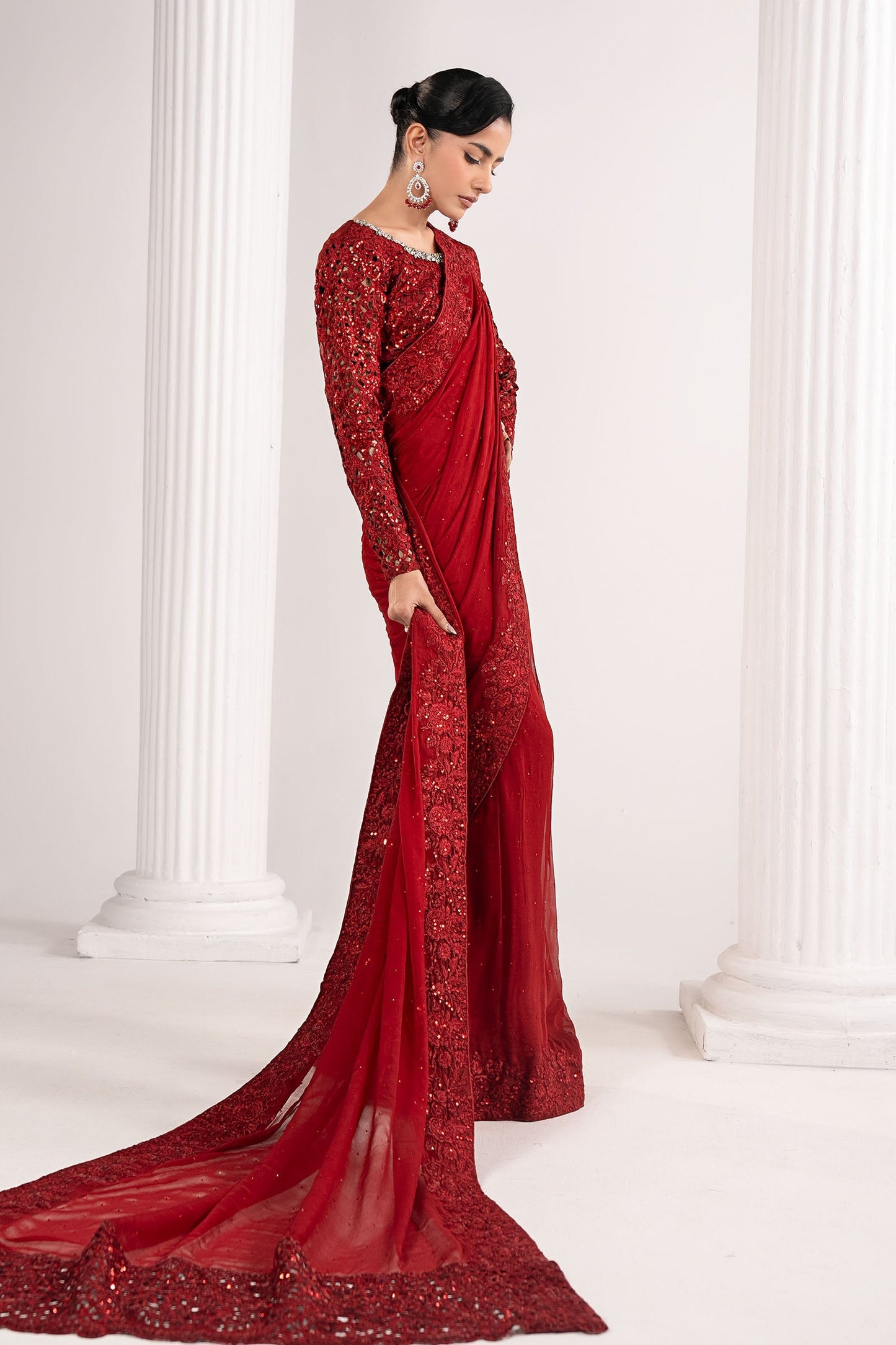 Maria B | Luxury Formals | SF-EF26-70-Red - Formal Dress - available at Maria Faisal in UK and USA.