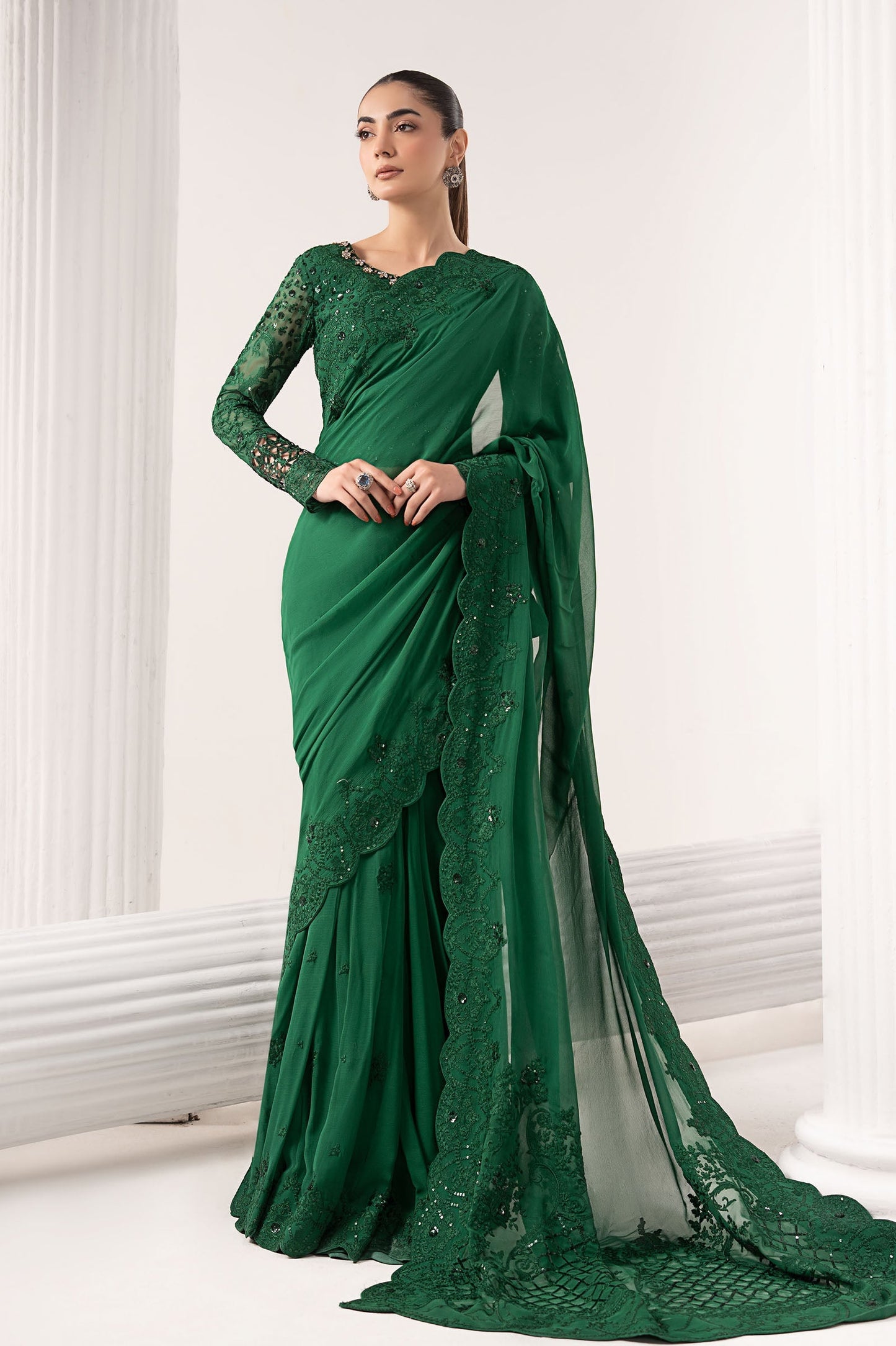 Maria B | Luxury Formals | SF-EF26-73-Green - Formal Dress - available at Maria Faisal in UK and USA.