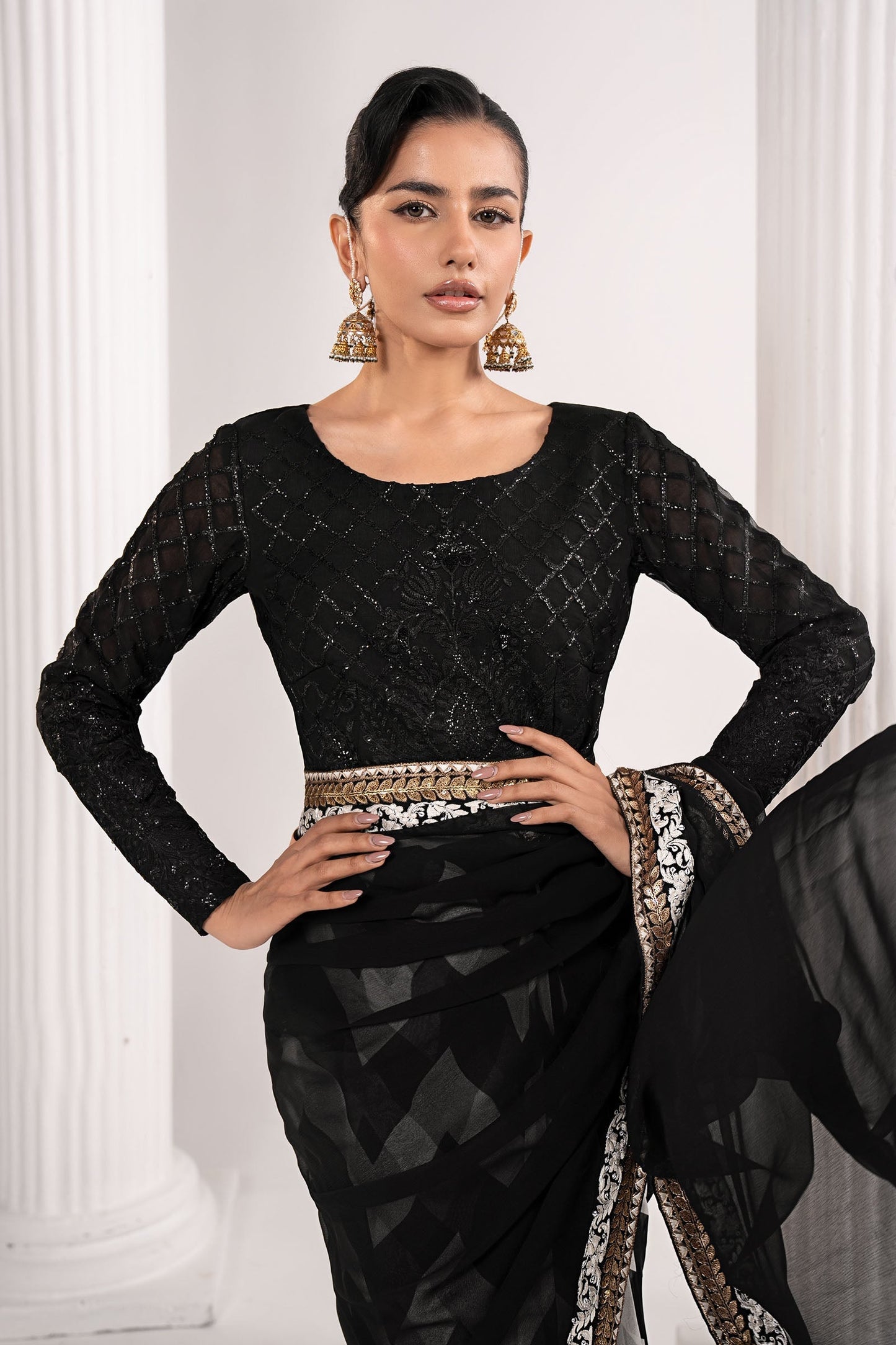 Maria B | Luxury Formals | SF-EF26-74-Black - Formal Dress - available at Maria Faisal in UK and USA.