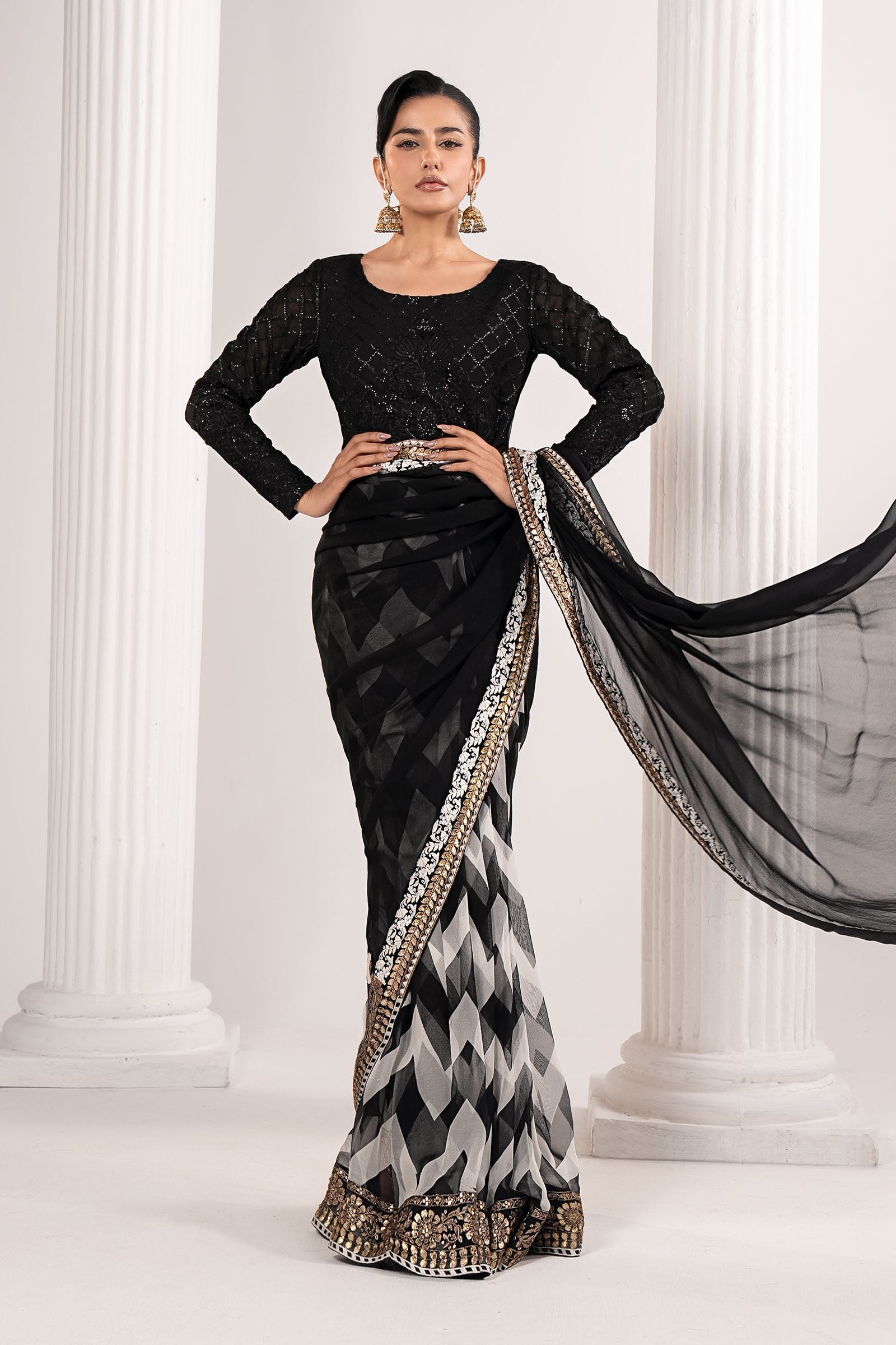 Maria B | Luxury Formals | SF-EF26-74-Black - Formal Dress - available at Maria Faisal in UK and USA.