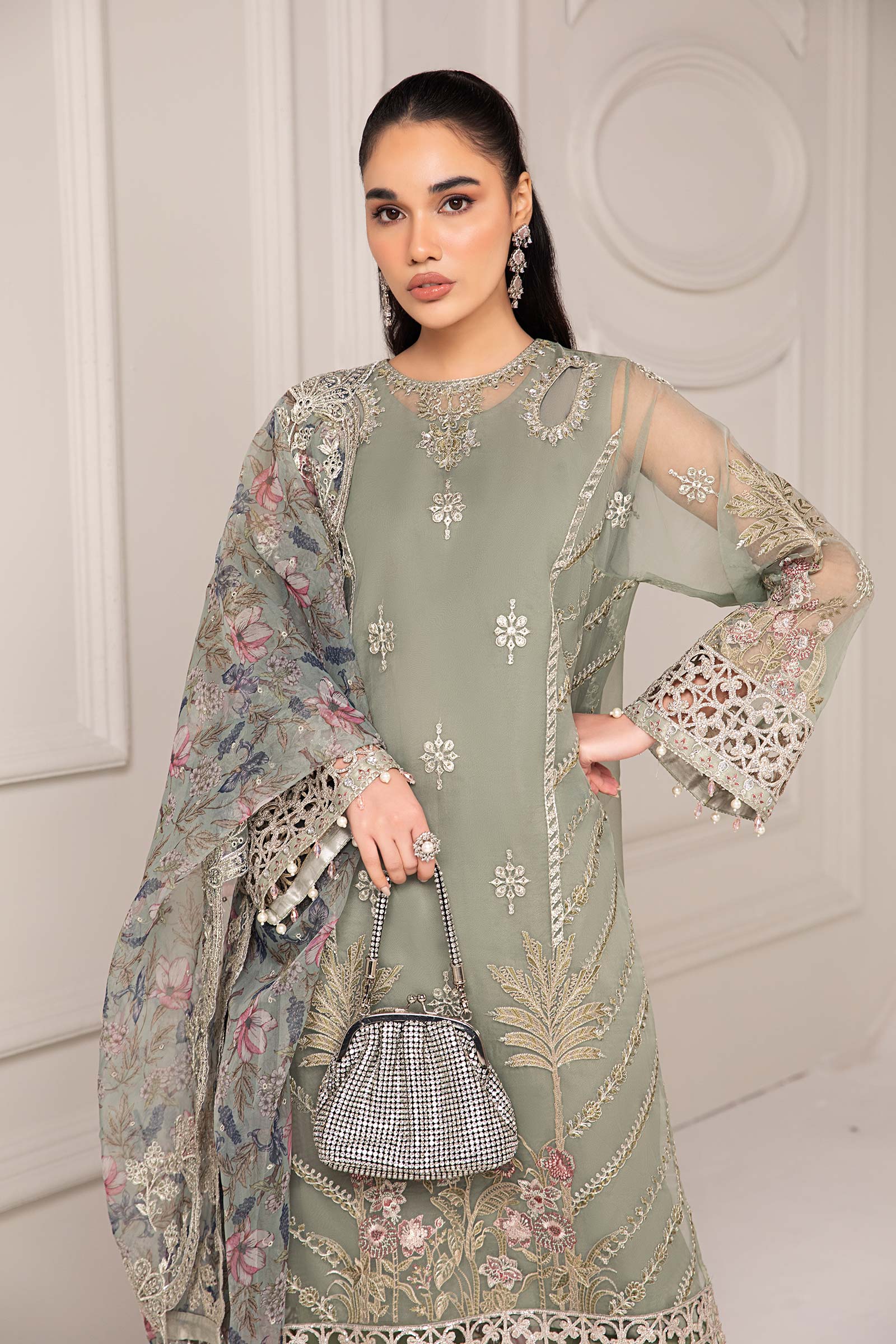 Maria B | Pre Fall Dresses | 3 Piece Embroidered Organza Suit TT - Ladies Clothes - Maria Faisal