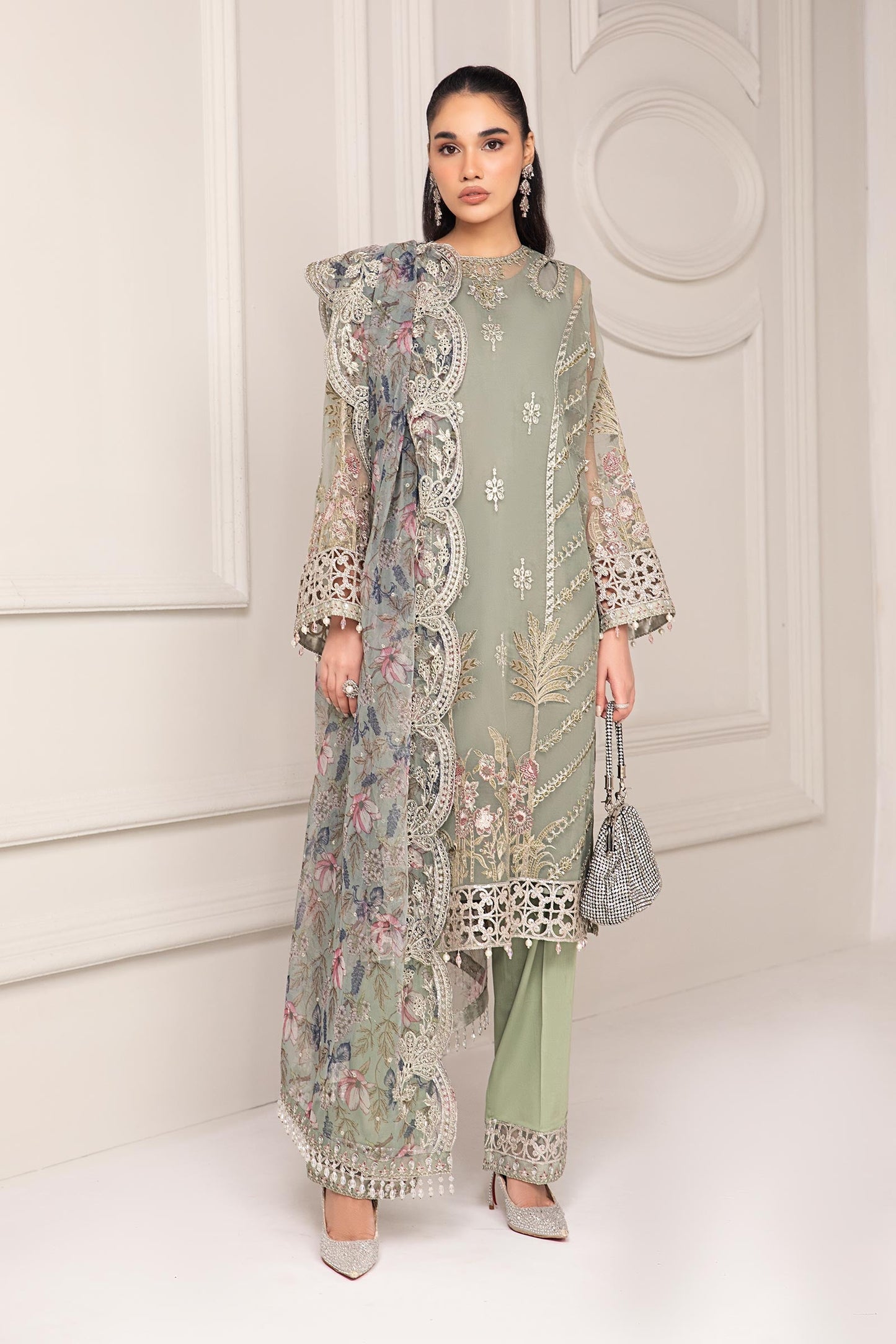 Maria B | Pre Fall Dresses | 3 Piece Embroidered Organza Suit TT - Ladies Clothes - Maria Faisal