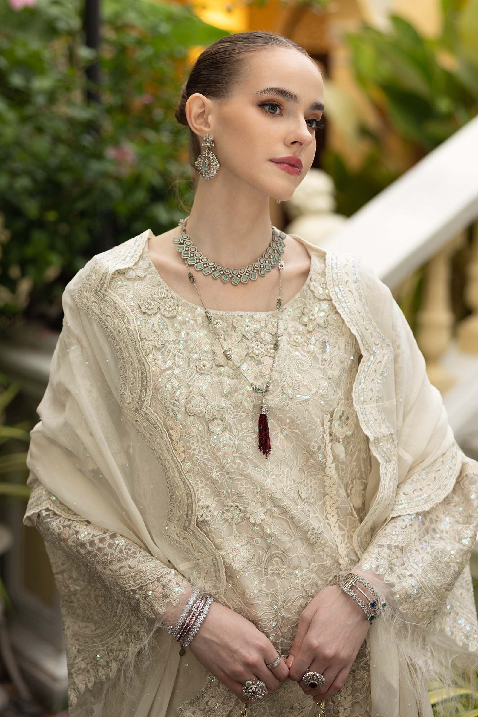 Maria B | Luxury Formals | SF-EF26-21-Off White - Formal Dress - available at Maria Faisal in UK and USA.