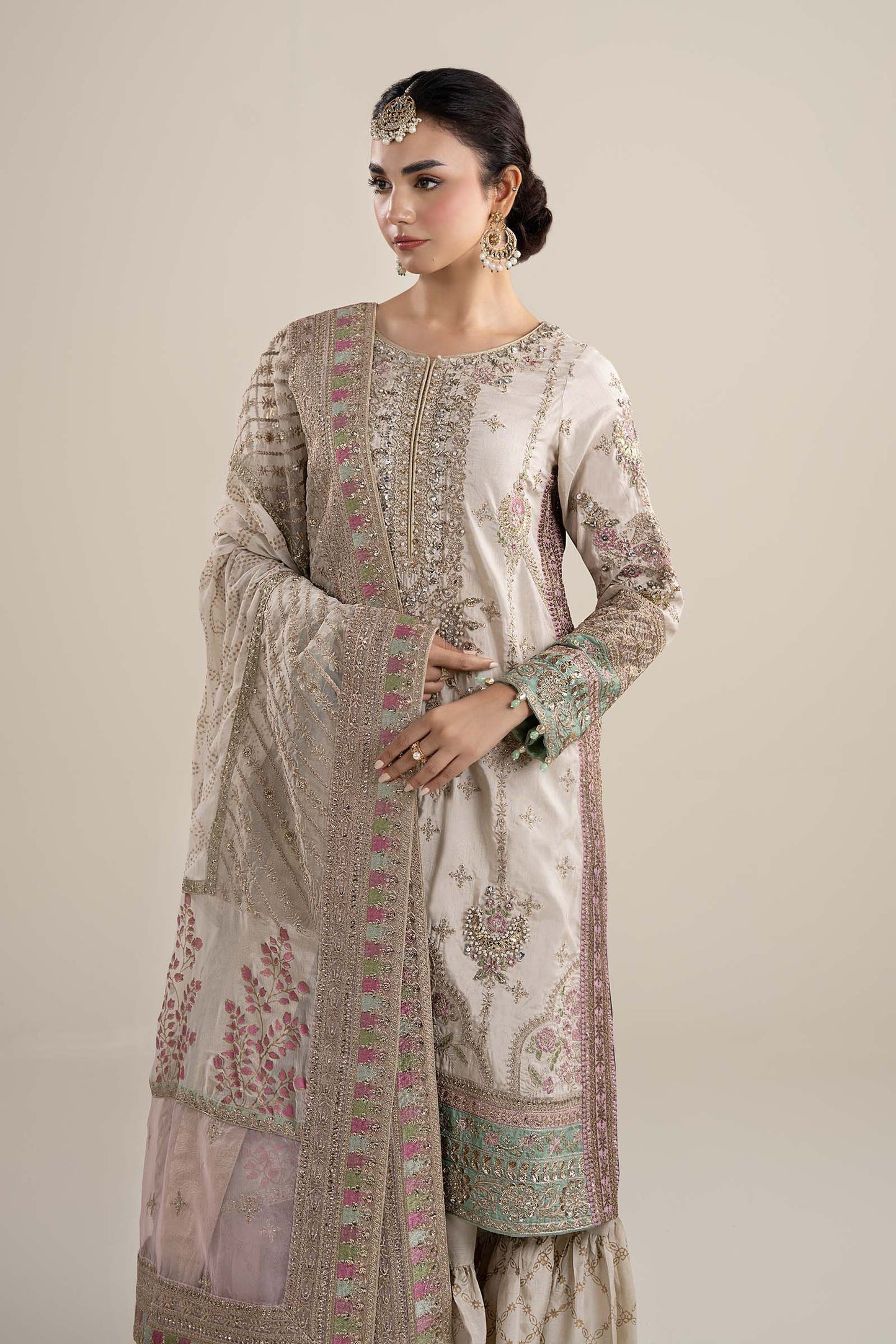 Maria B | Pre Fall Dresses | 3 Piece Embroidered Bamber Raw Silk Suit HH - Ladies Clothes - Maria Faisal
