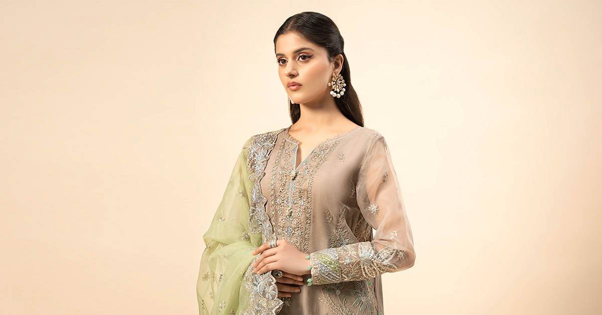 Maira B | Ready to Wear | SF-W24-27 Grey by Maria Faisal - Registered Vendor of : Maria B - type : Wedding Dress - 100% original wedding dresses