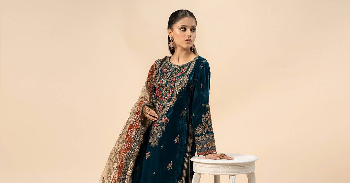 Maira B | Ready to Wear | SF-W24-29 Teal Blue by Maria Faisal - Registered Vendor of : Maria B - type : Wedding Dress - 100% original wedding dresses