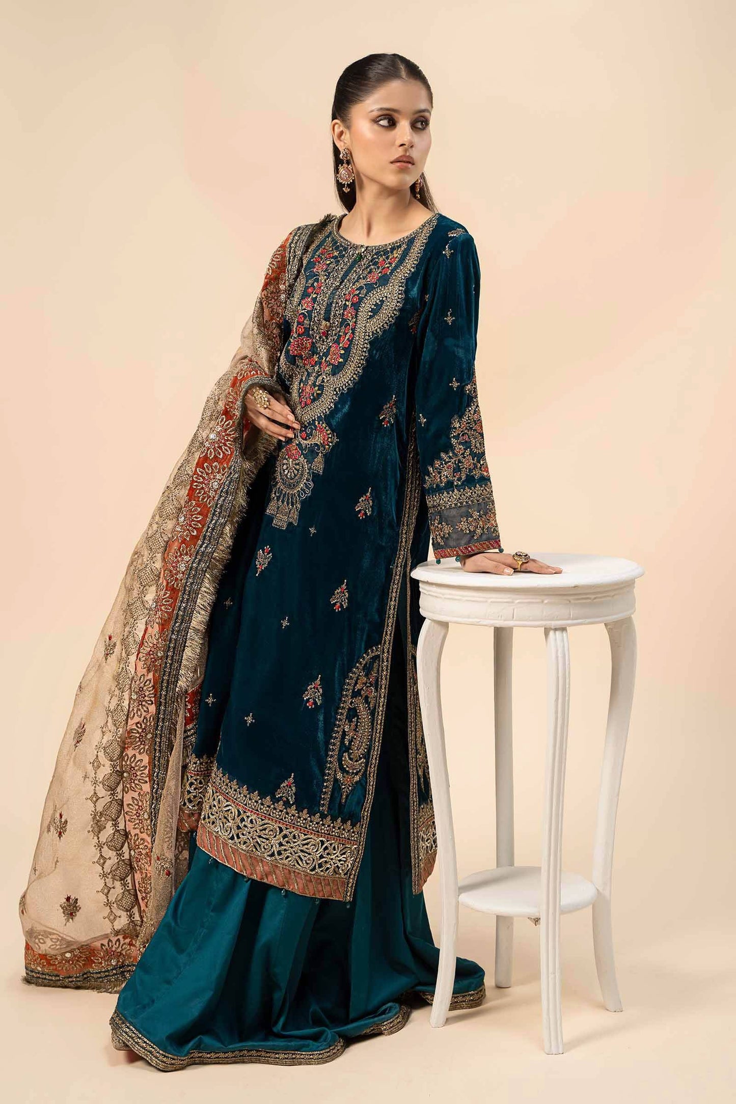 Maira B | Ready to Wear | SF-W24-29 Teal Blue by Maria Faisal - Registered Vendor of : Maria B - type : Wedding Dress - 100% original wedding dresses