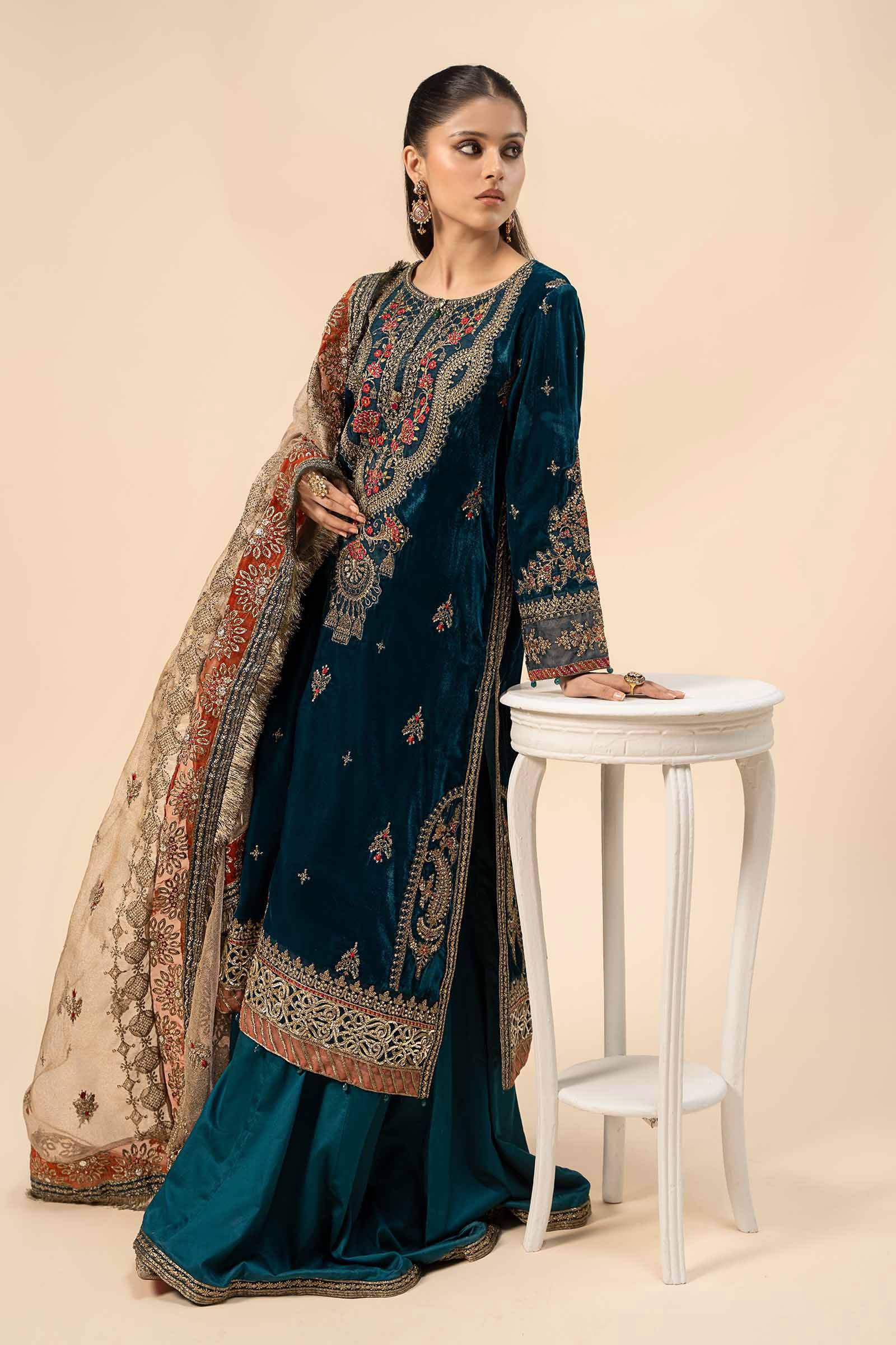 Maira B | Ready to Wear | SF-W24-29 Teal Blue by Maria Faisal - Registered Vendor of : Maria B - type : Wedding Dress - 100% original wedding dresses