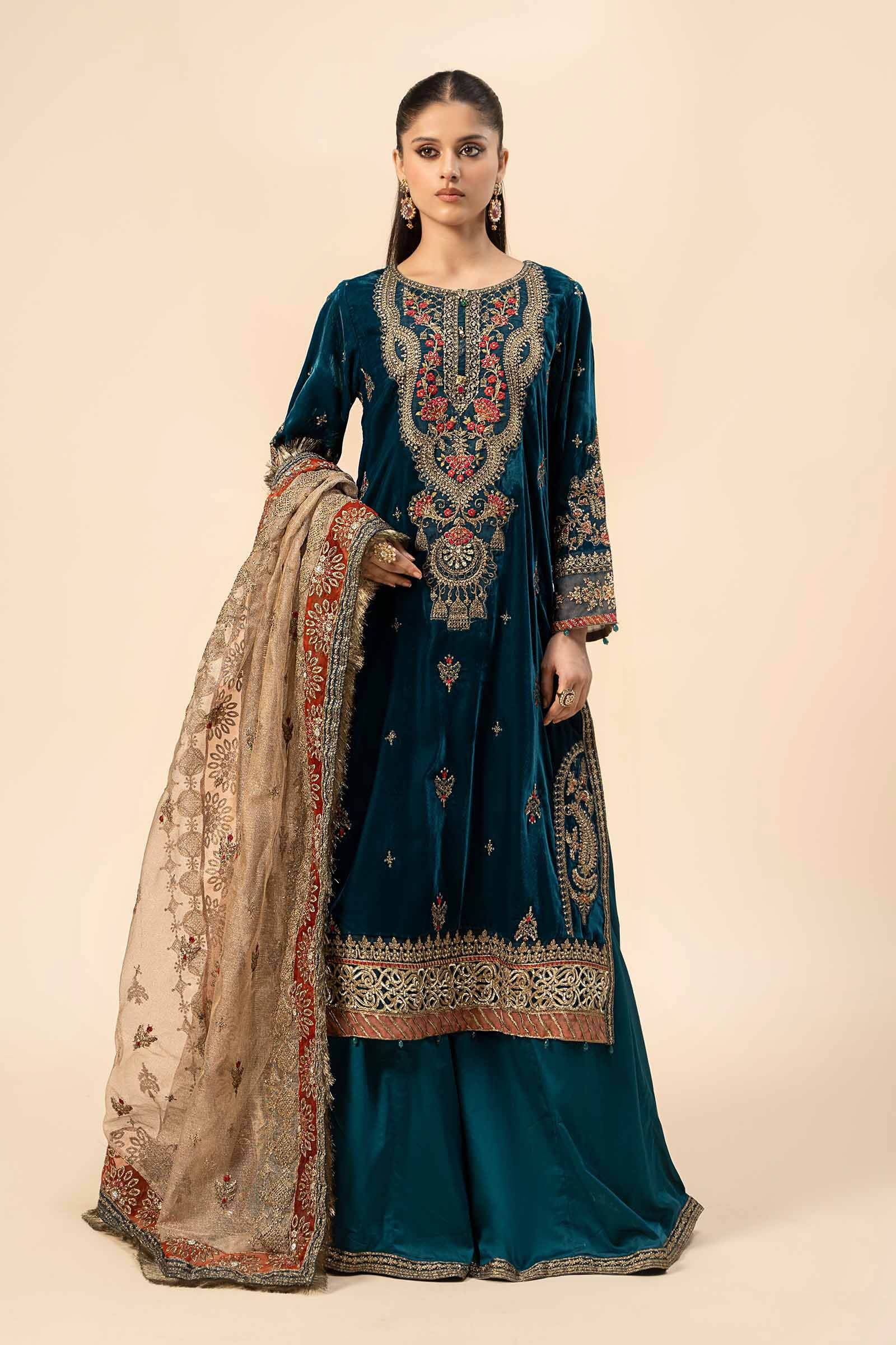Maira B | Ready to Wear | SF-W24-29 Teal Blue by Maria Faisal - Registered Vendor of : Maria B - type : Wedding Dress - 100% original wedding dresses