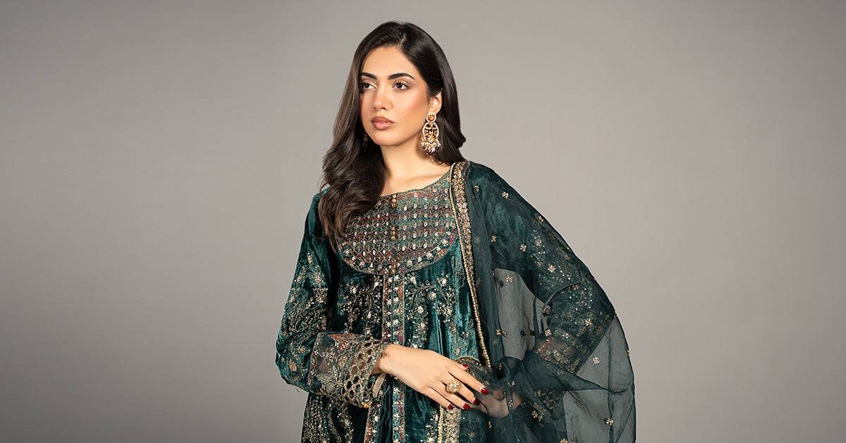 Maira B | Ready to Wear | SF-W24-87 Teal by Maria Faisal - Registered Vendor of : Maria B - type : Wedding Dress - 100% original wedding dresses