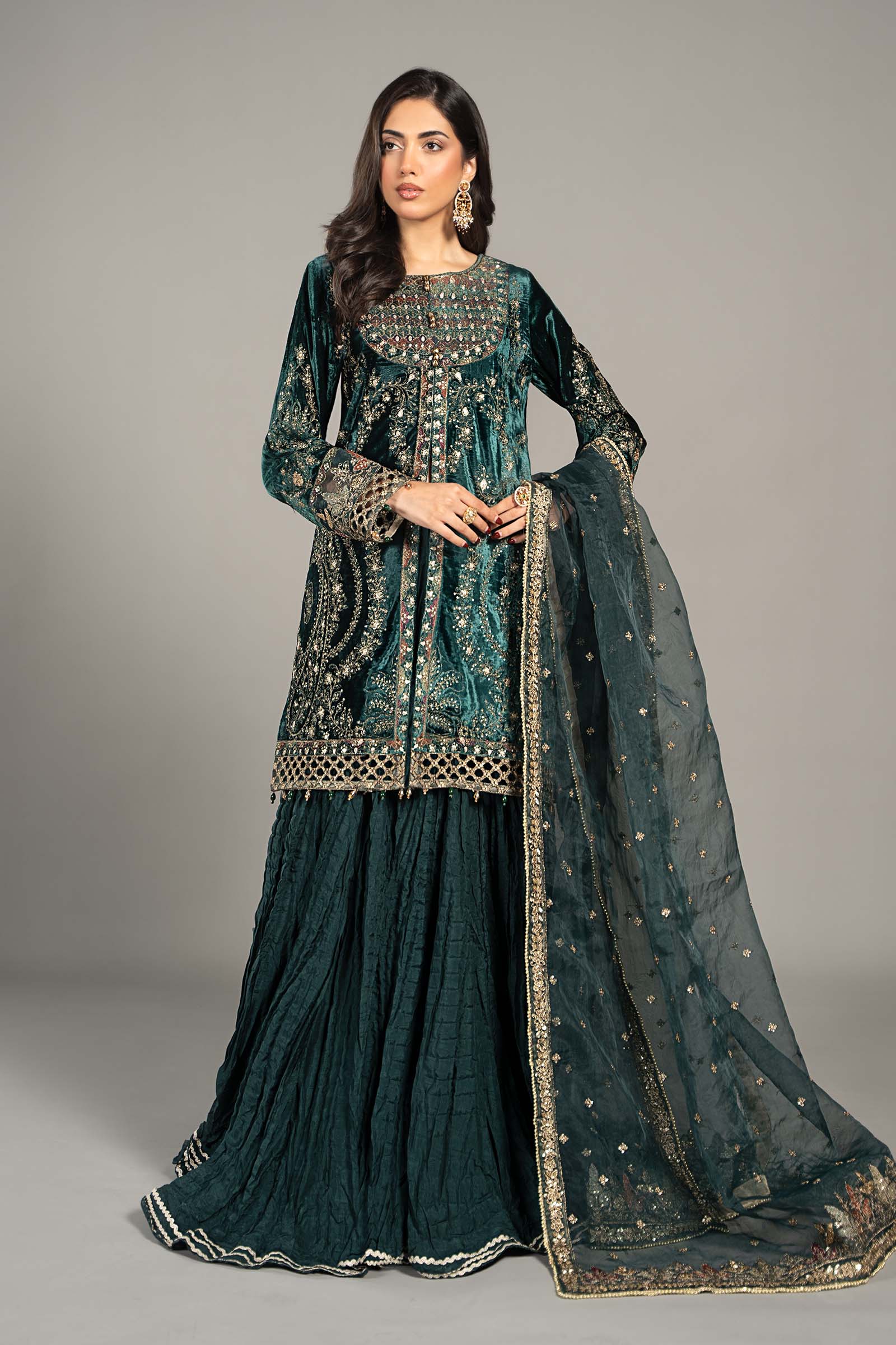Maira B | Ready to Wear | SF-W24-87 Teal by Maria Faisal - Registered Vendor of : Maria B - type : Wedding Dress - 100% original wedding dresses