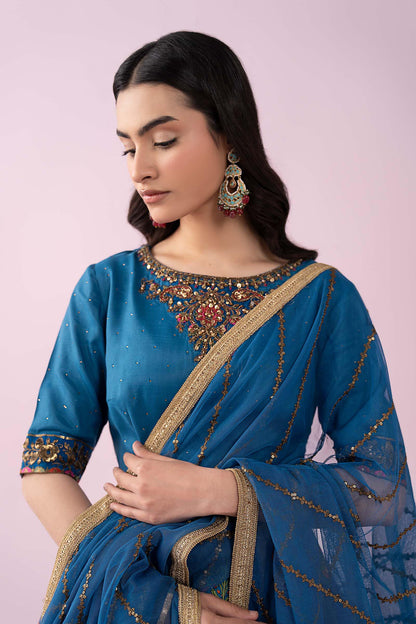Maria B | Luxury Formals | SF-EF26-04-Blue - Formal Dress - available at Maria Faisal in UK and USA.